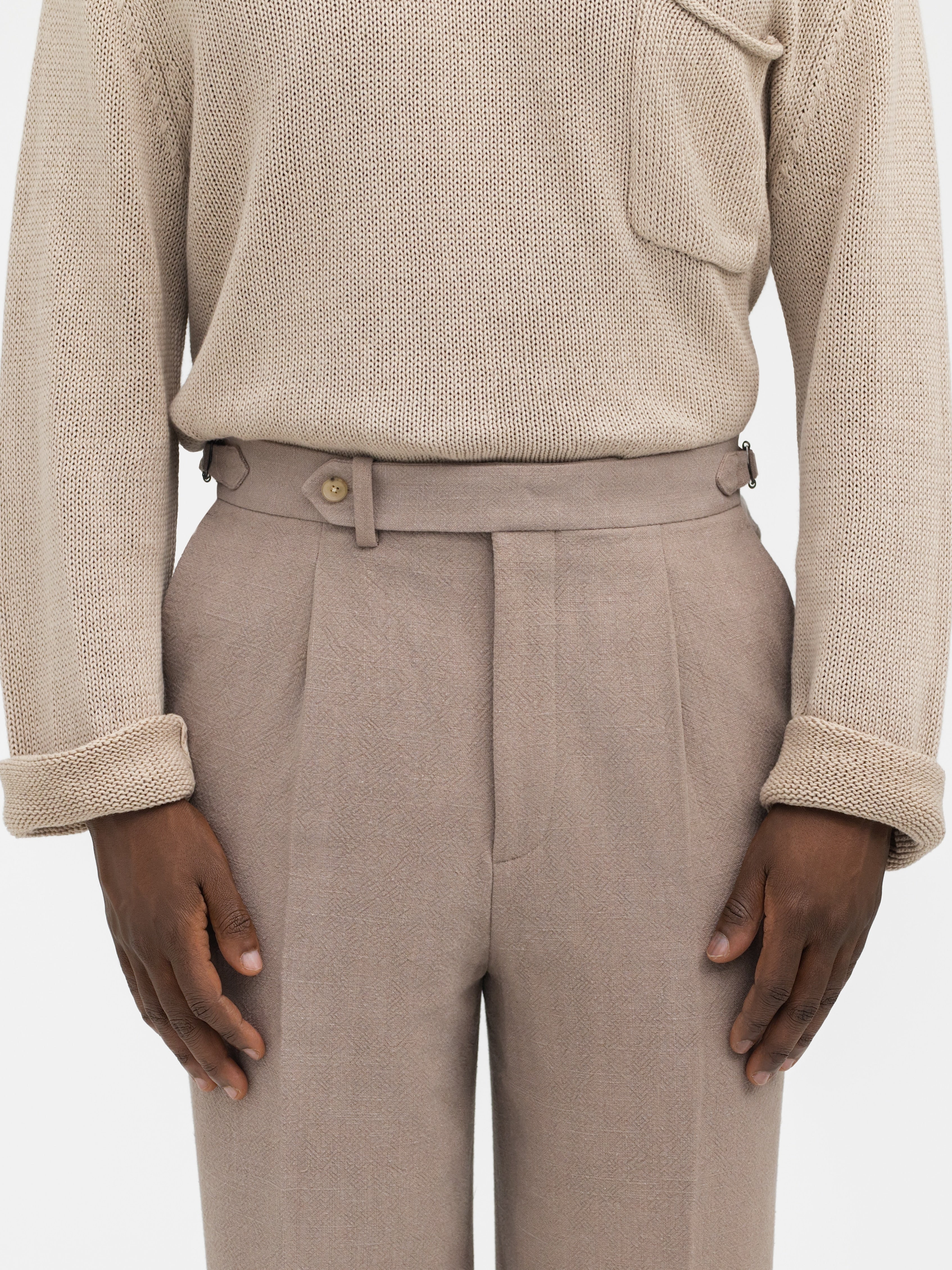 Stone Stonewashed Linen Oscar Trousers (Wide Fit) - Grand Le Mar