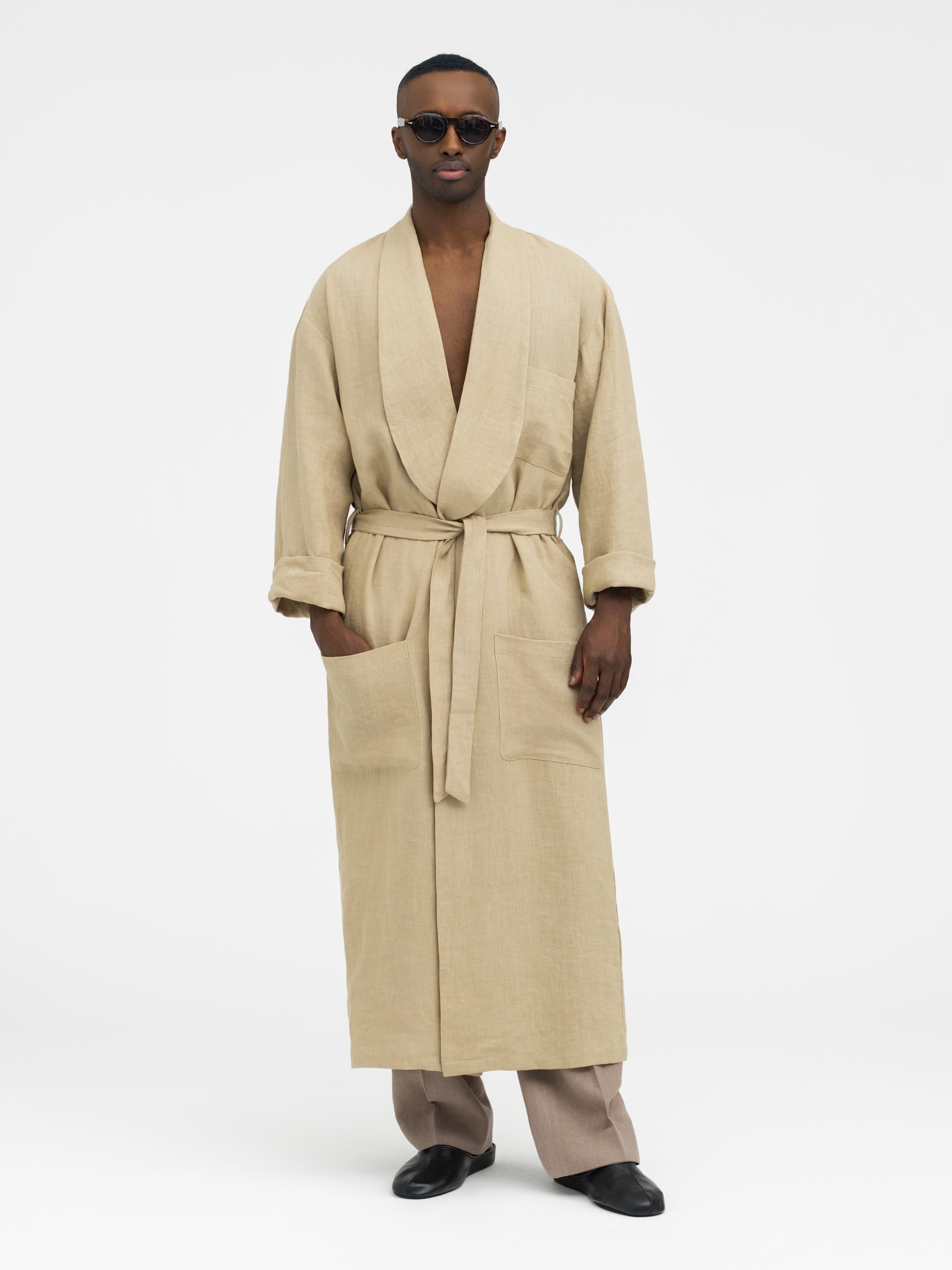 Taupe Linen Robe - Grand Le Mar