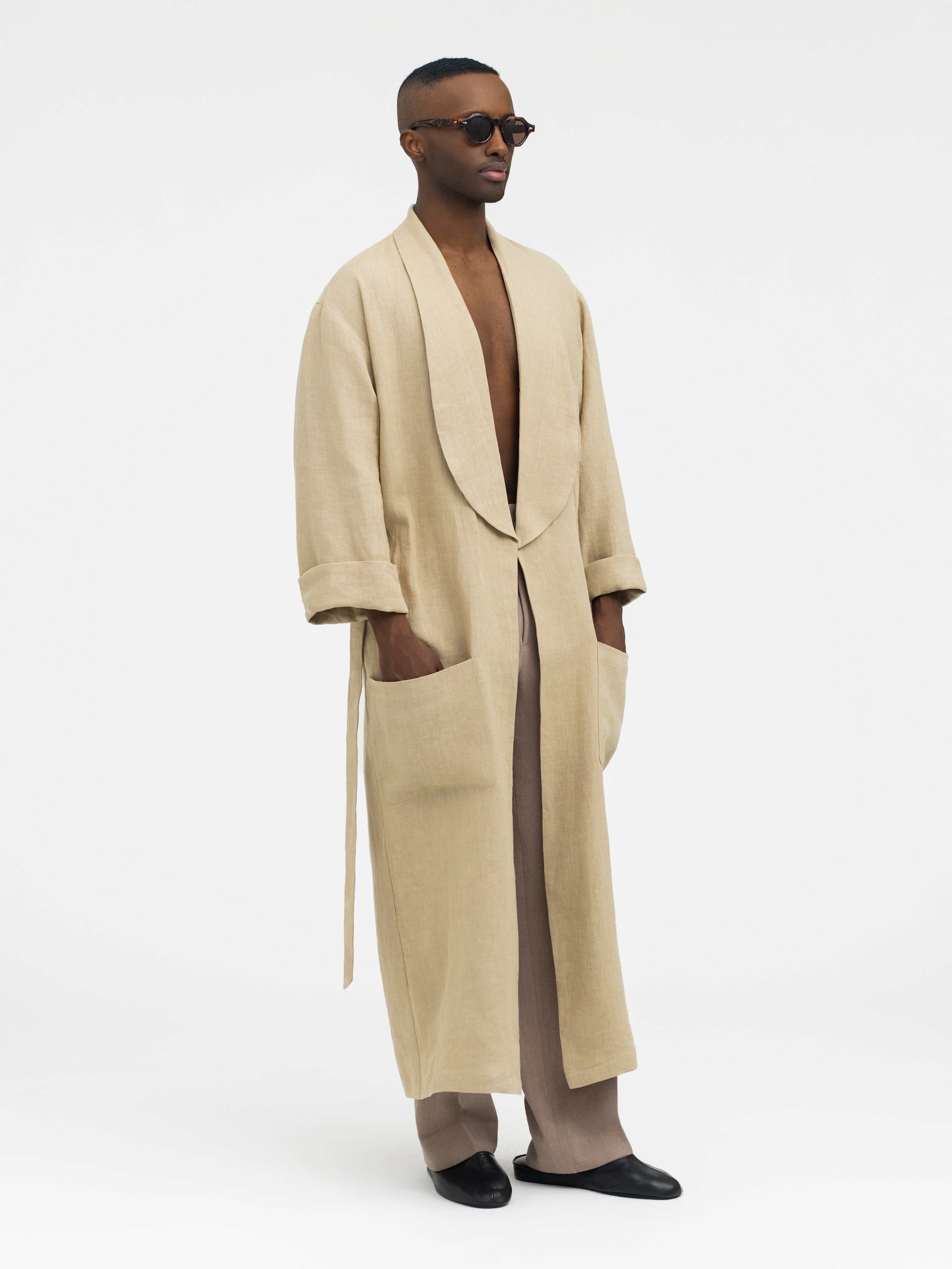 Taupe Linen Robe - Grand Le Mar