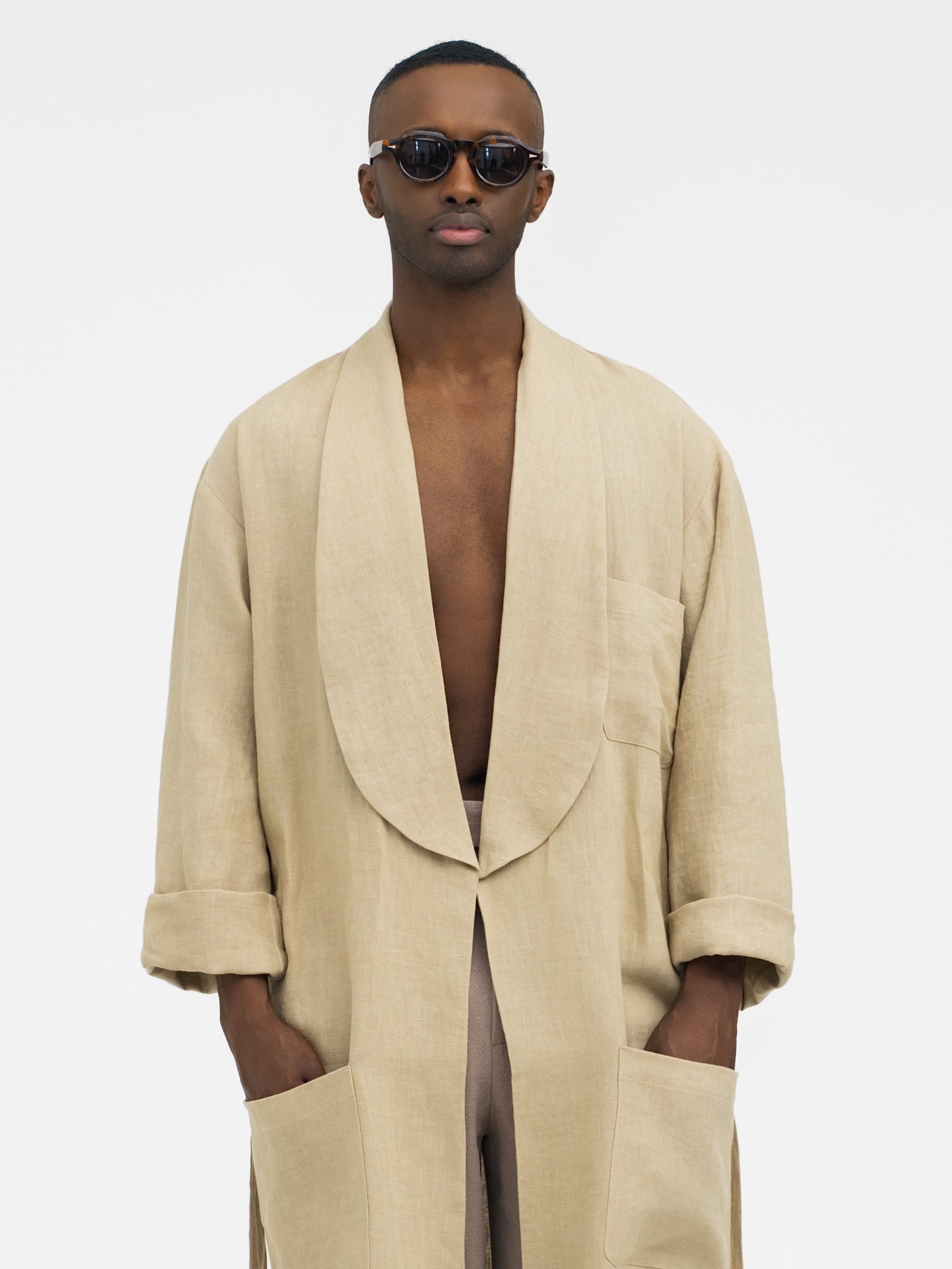 Taupe Linen Robe - Grand Le Mar