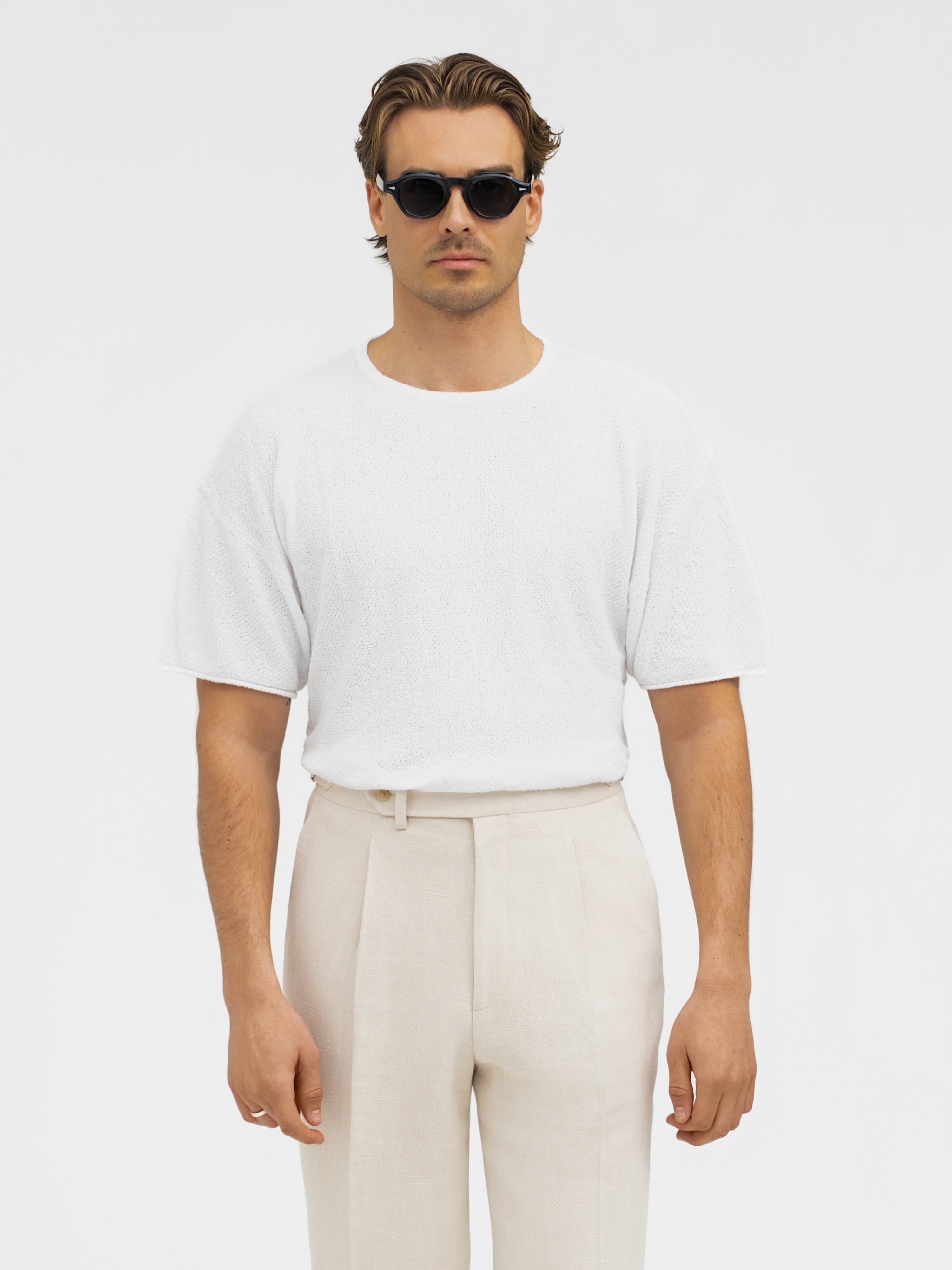 White Oversized Bouclé T-Shirt - Grand Le Mar