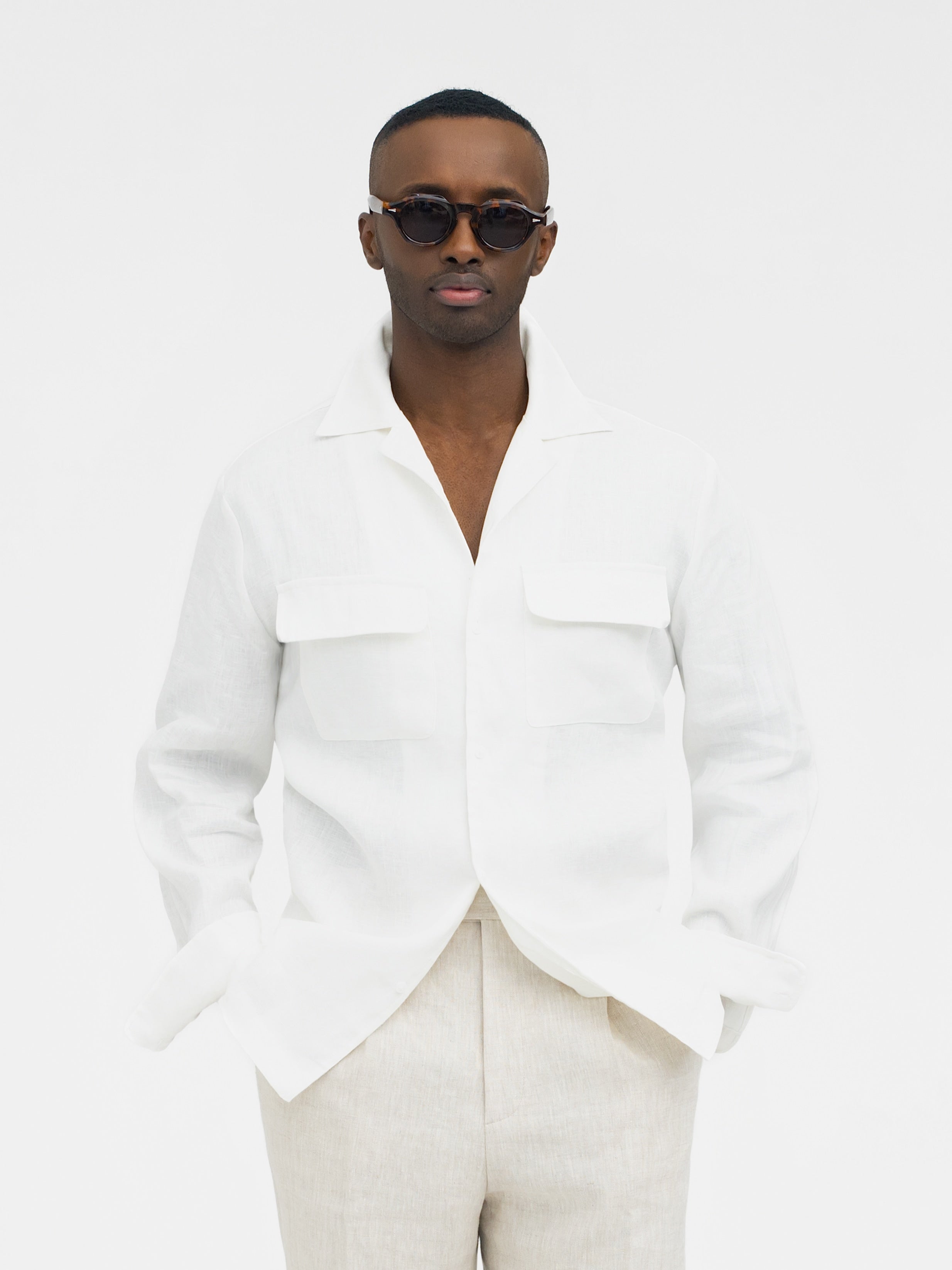 White Linen Camp Shirt - Grand Le Mar