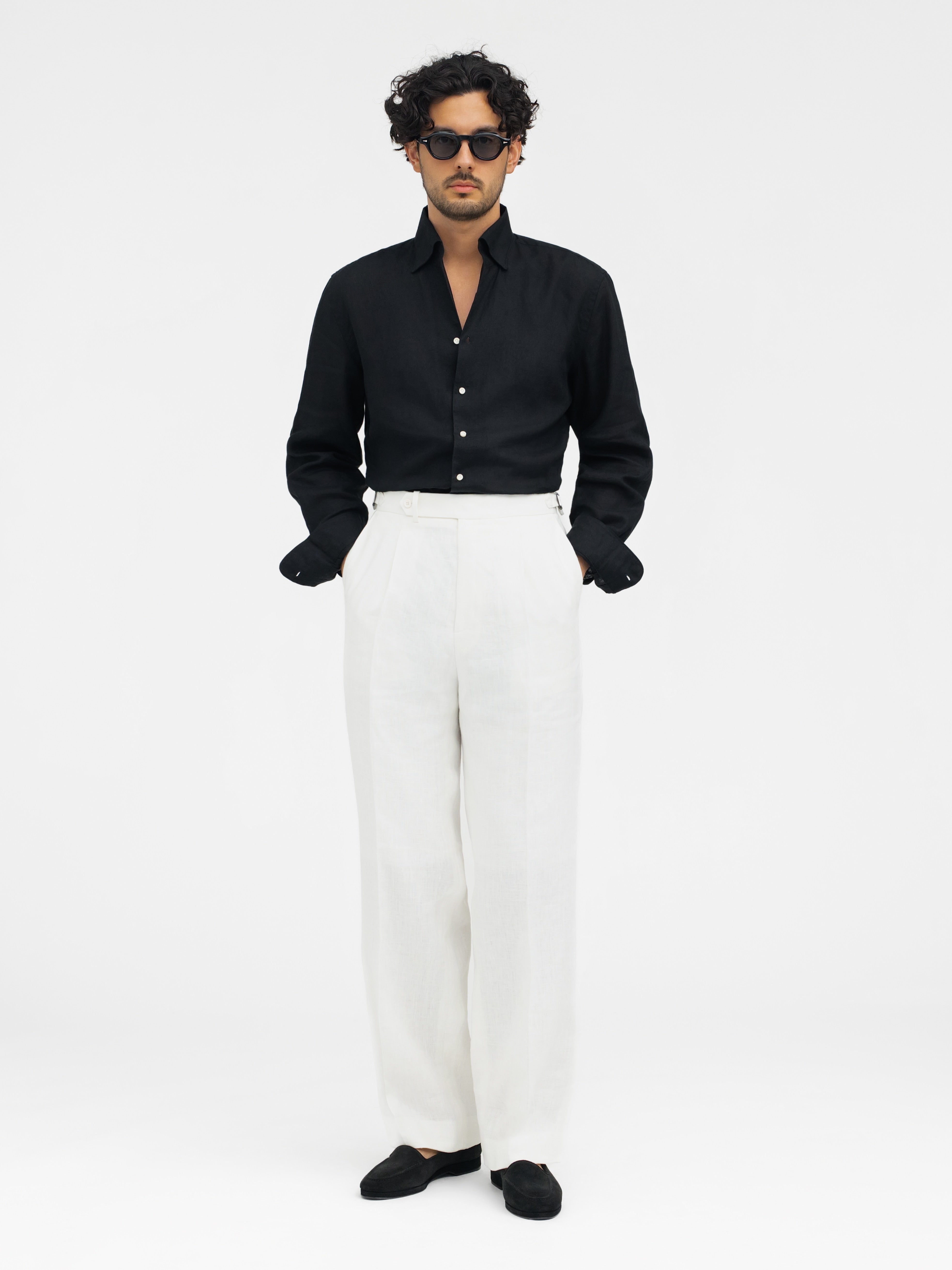 White Linen Trousers (Wide Fit) - Grand Le Mar