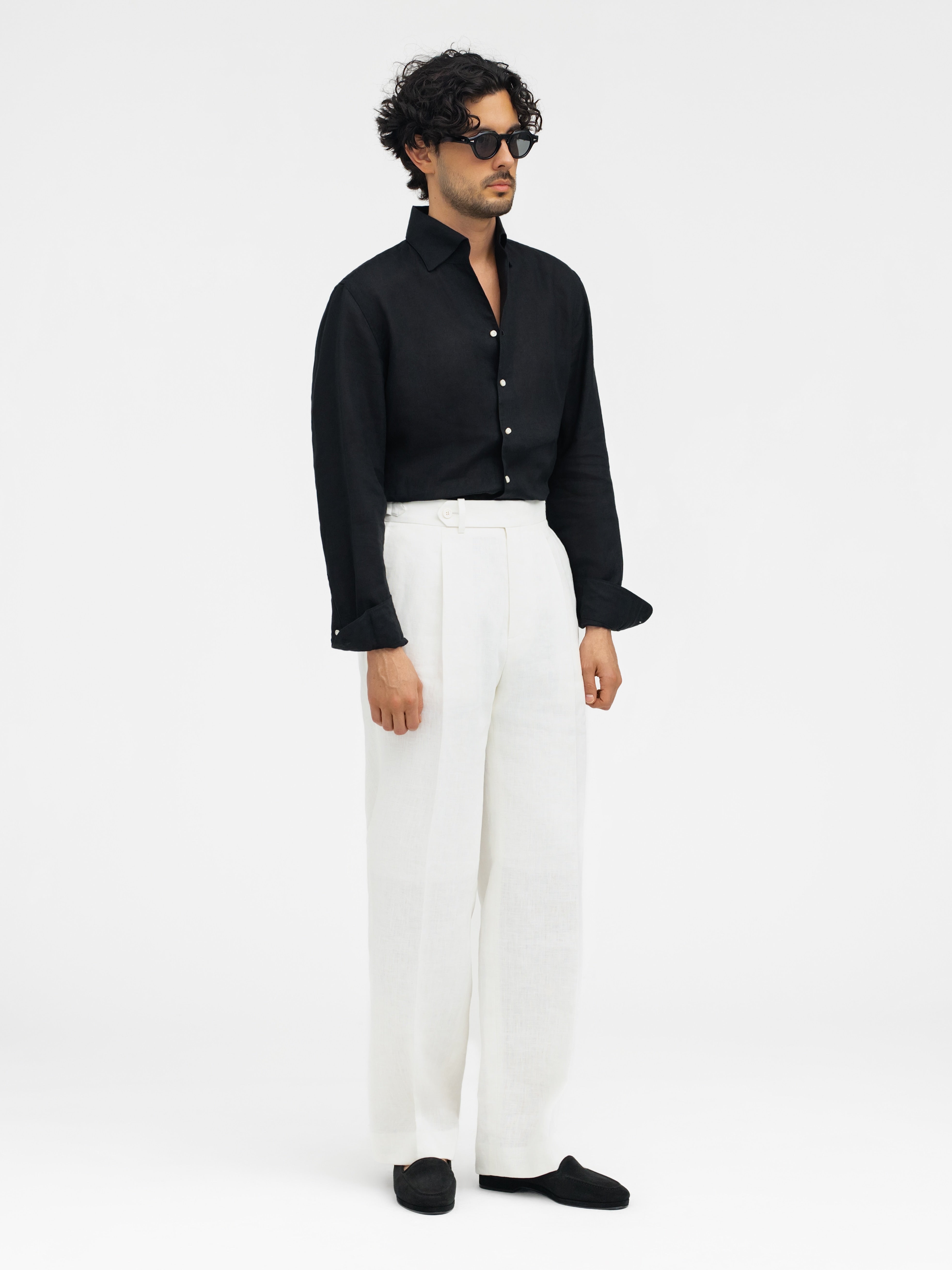 White Linen Trousers (Wide Fit) - Grand Le Mar