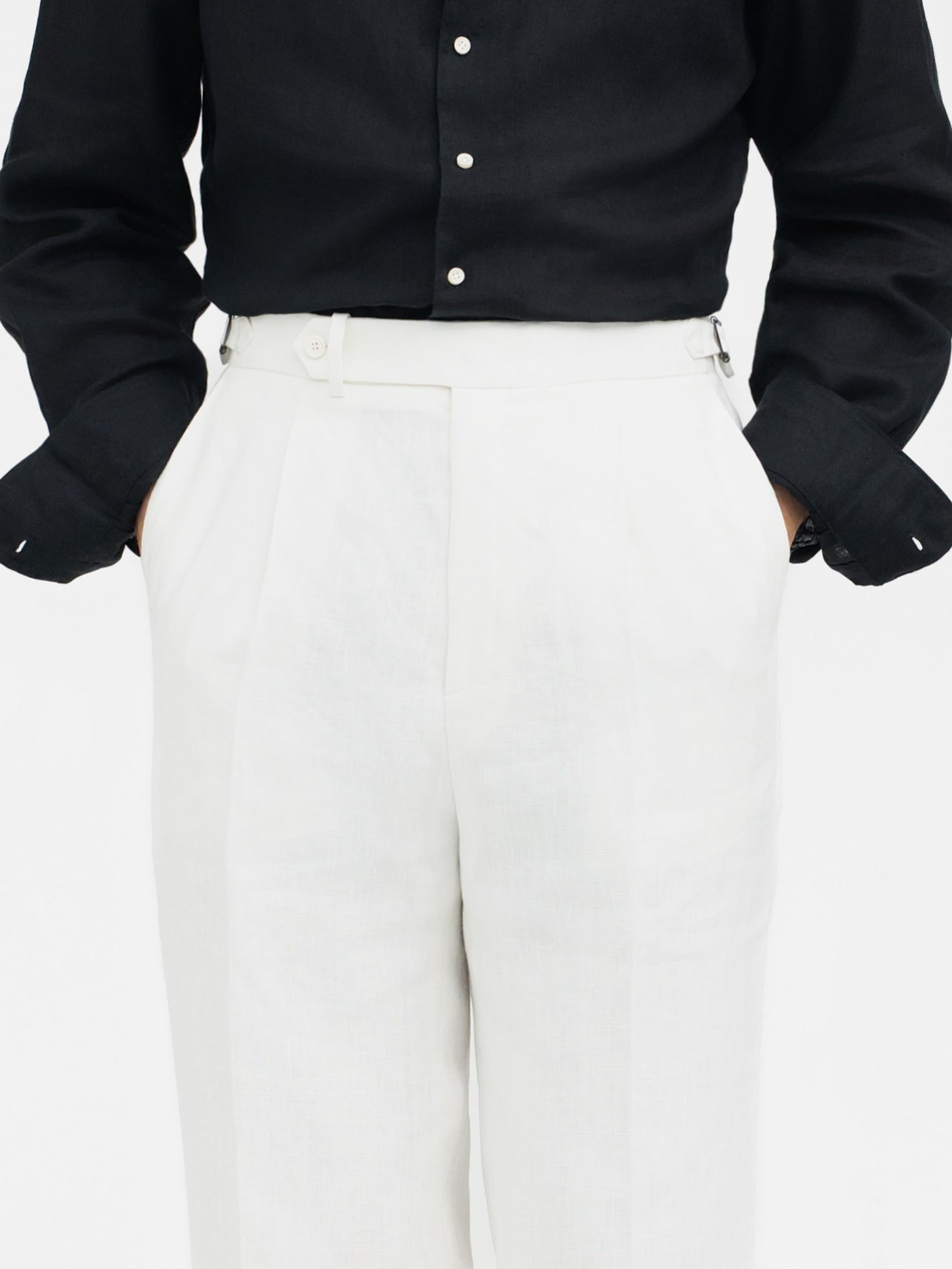 White Linen Trousers (Wide Fit) - Grand Le Mar