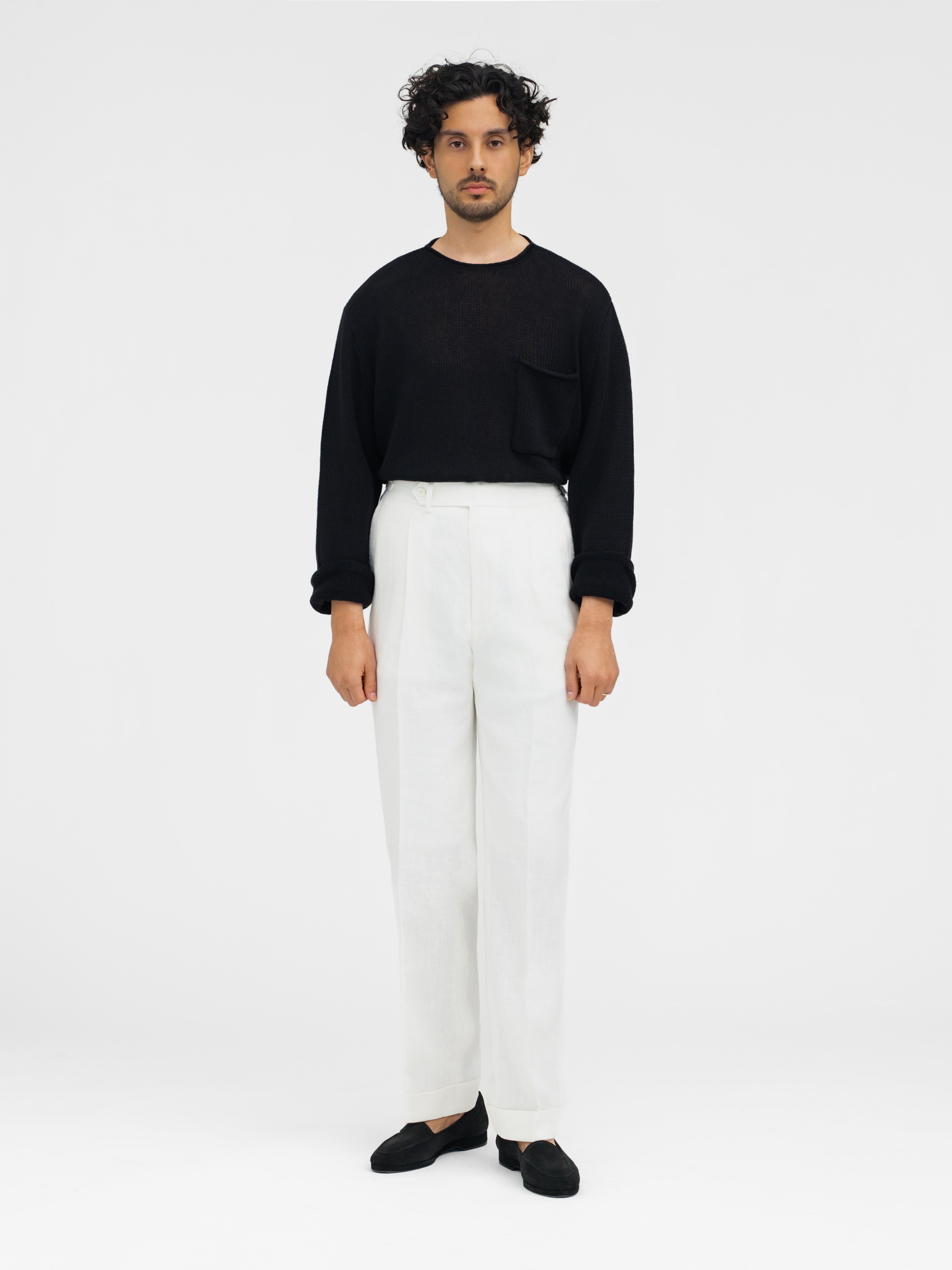 White Linen Trousers (Straight Fit) - Grand Le Mar