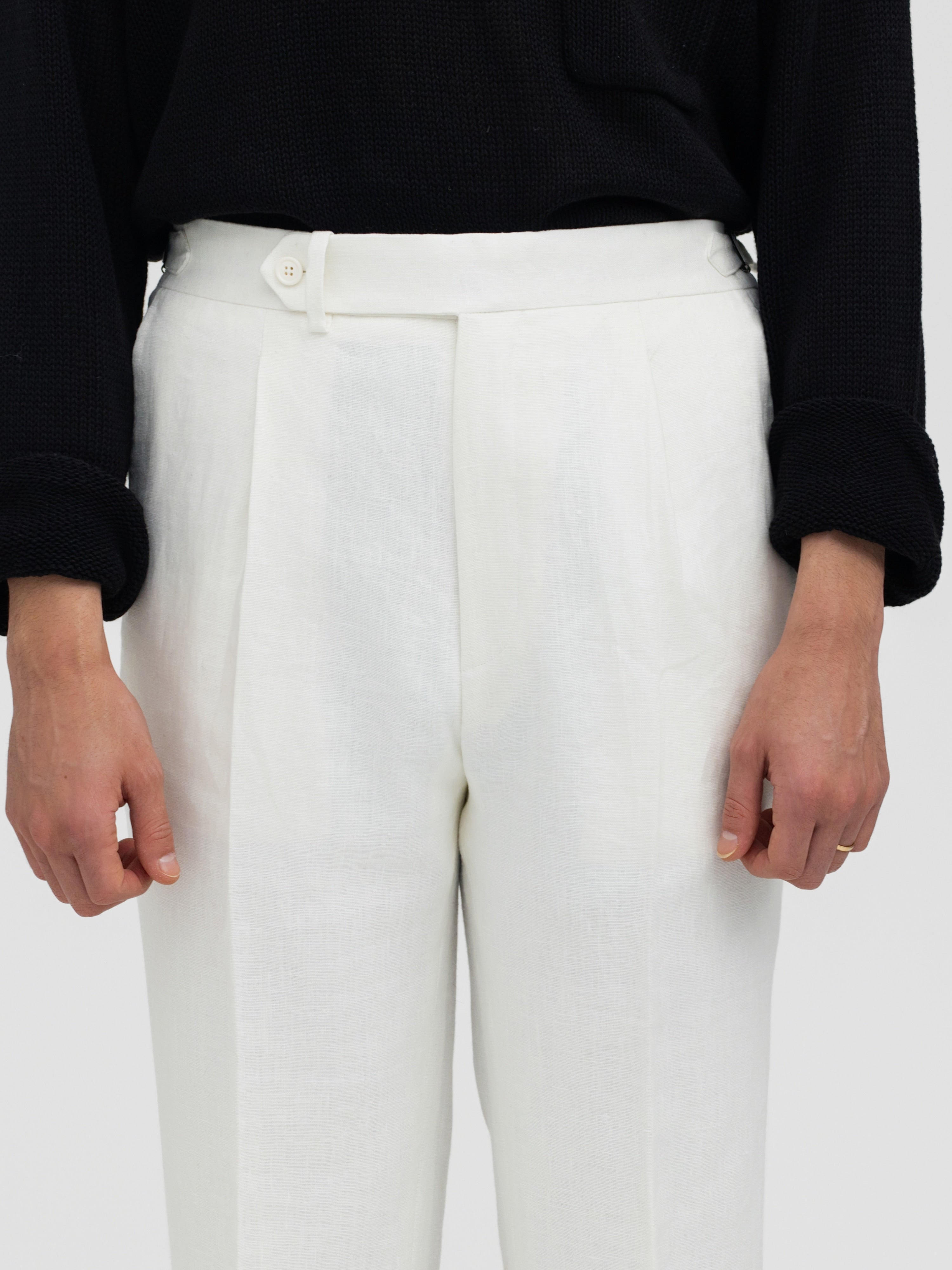 White Linen Trousers (Straight Fit) - Grand Le Mar