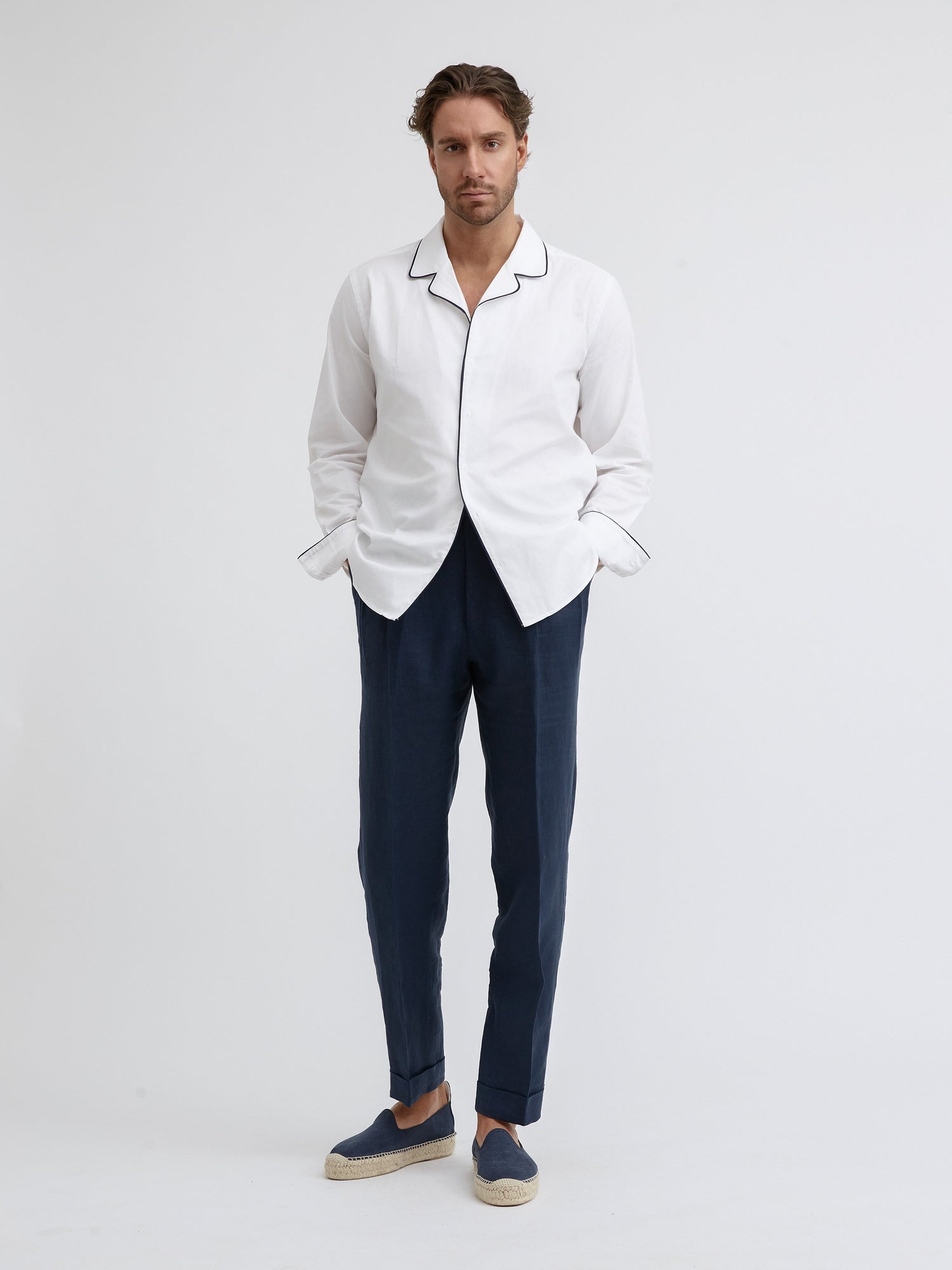 Riviera Piped White Shirt - Grand Le Mar