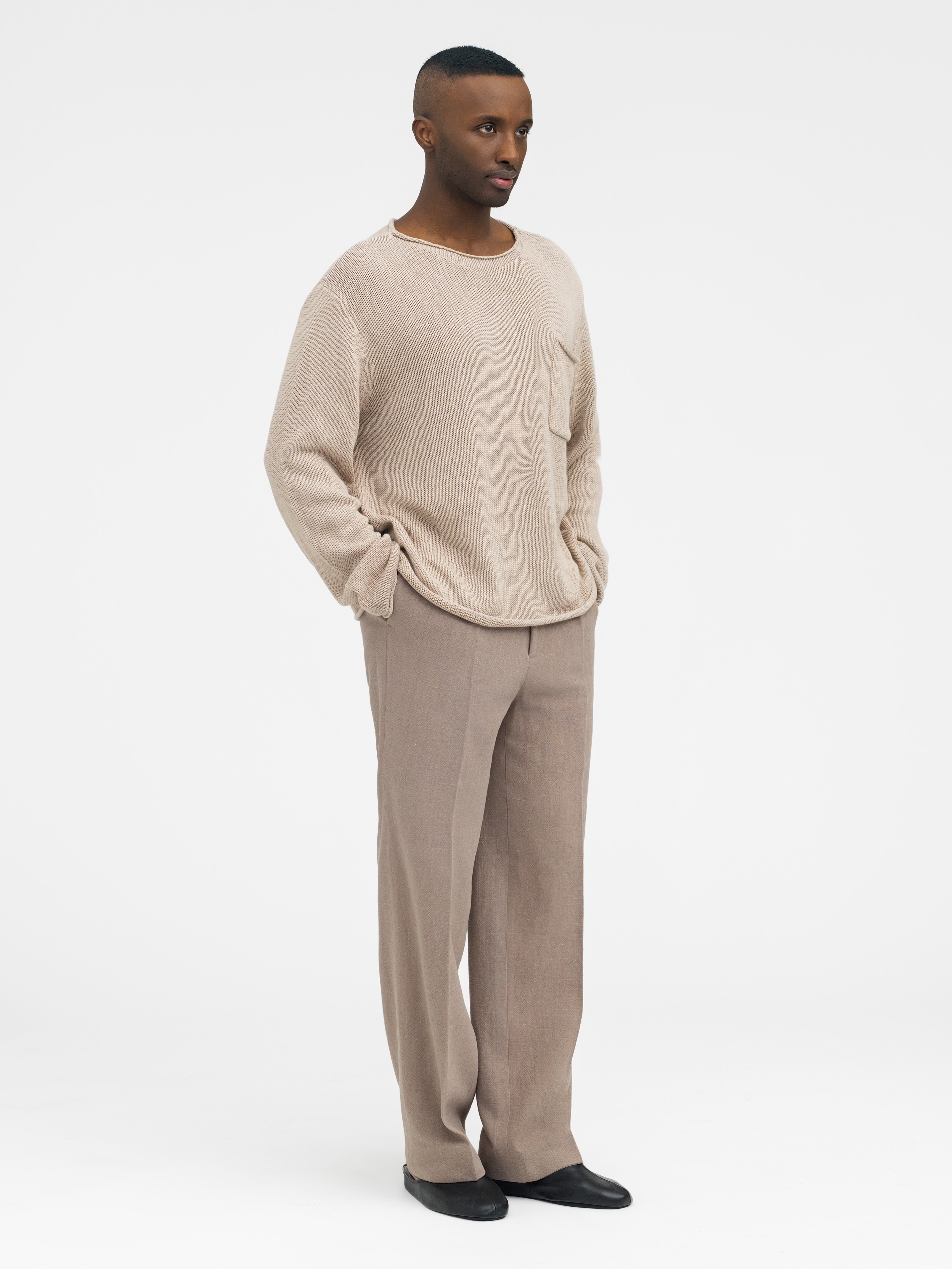 Taupe Cotton Linen Roll Neck - Grand Le Mar