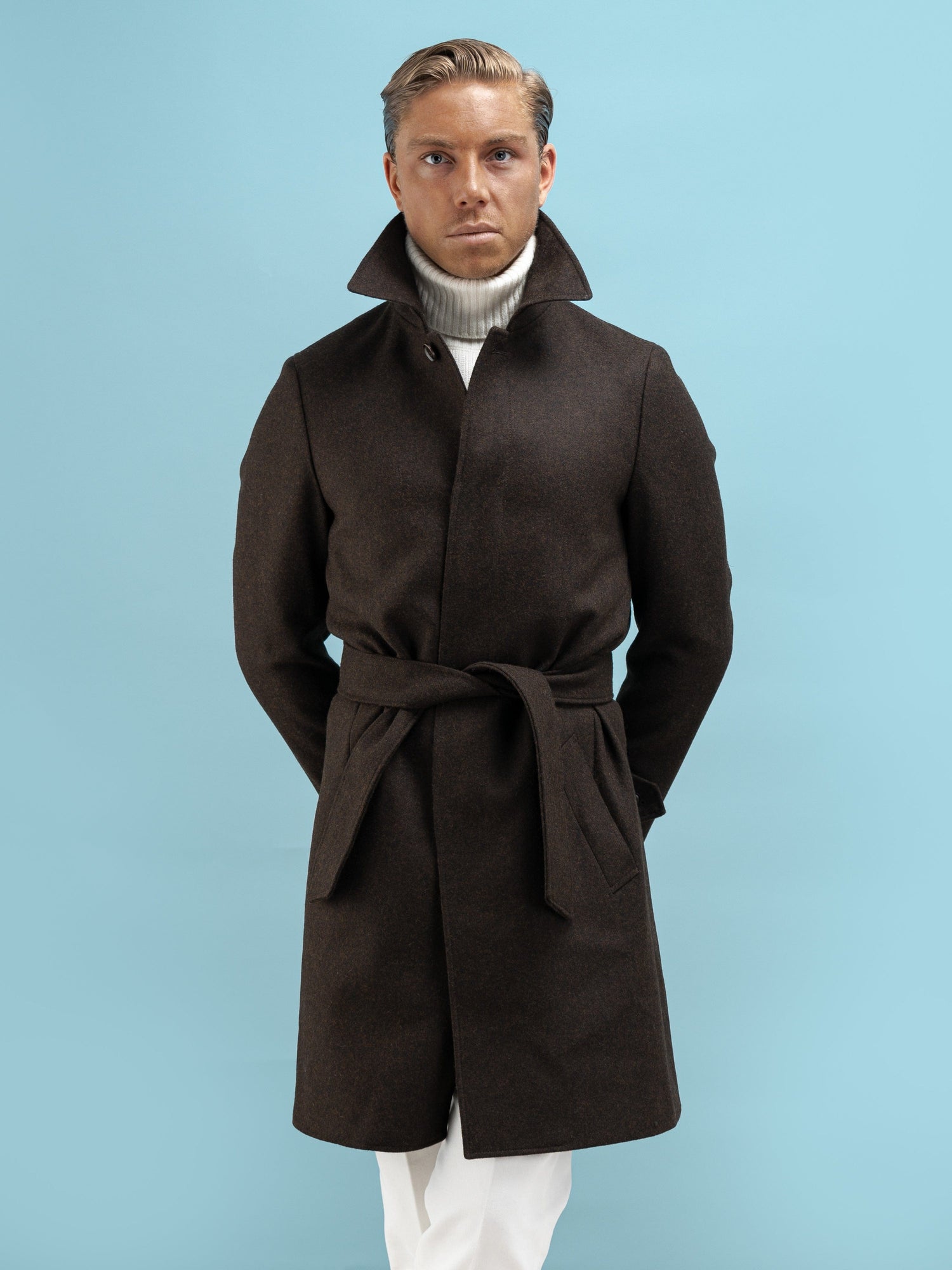 Belted Brown Lambswool Coat - Grand Le Mar