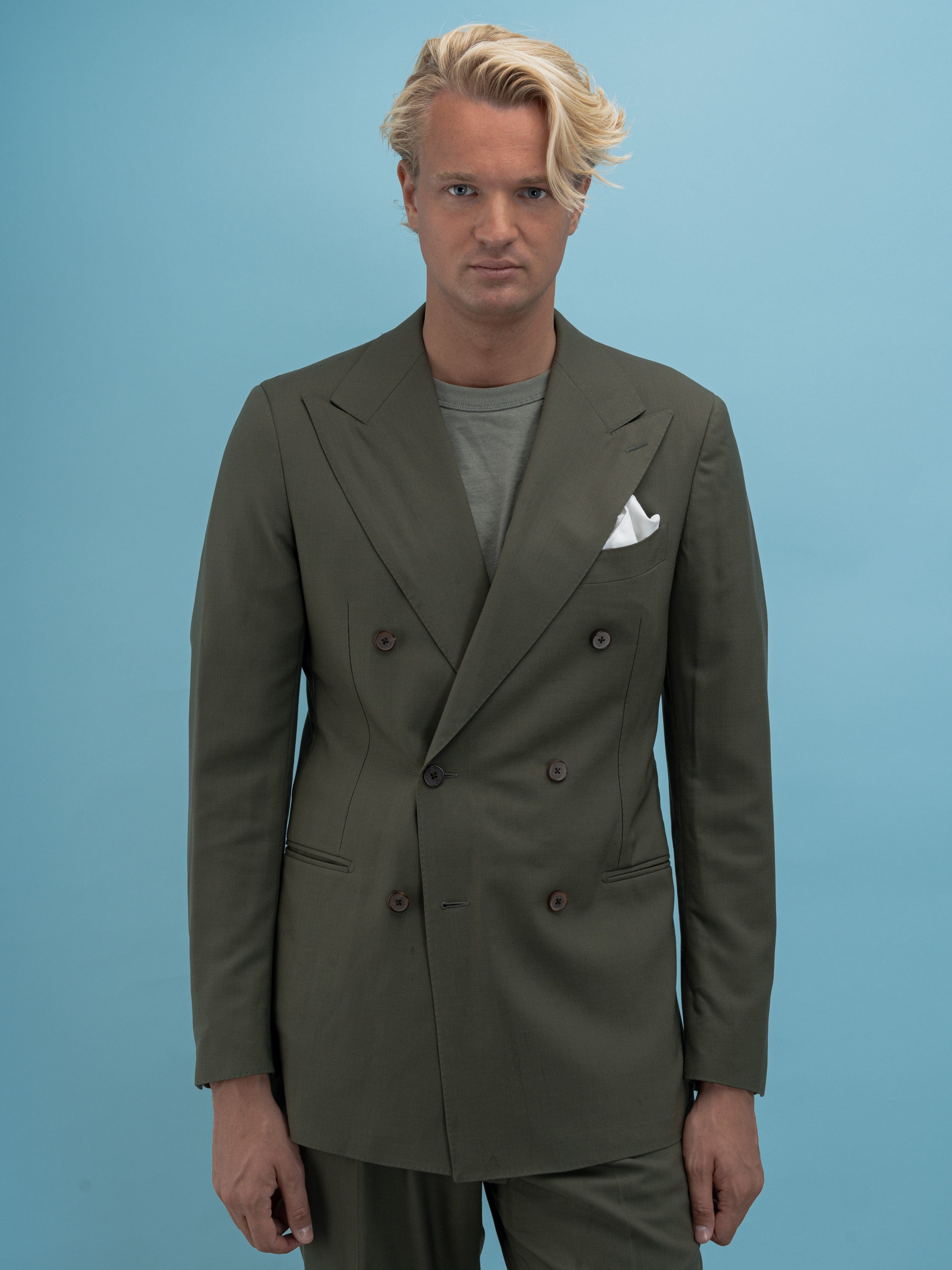Khaki Green S130 Wool Suit - Grand Le Mar