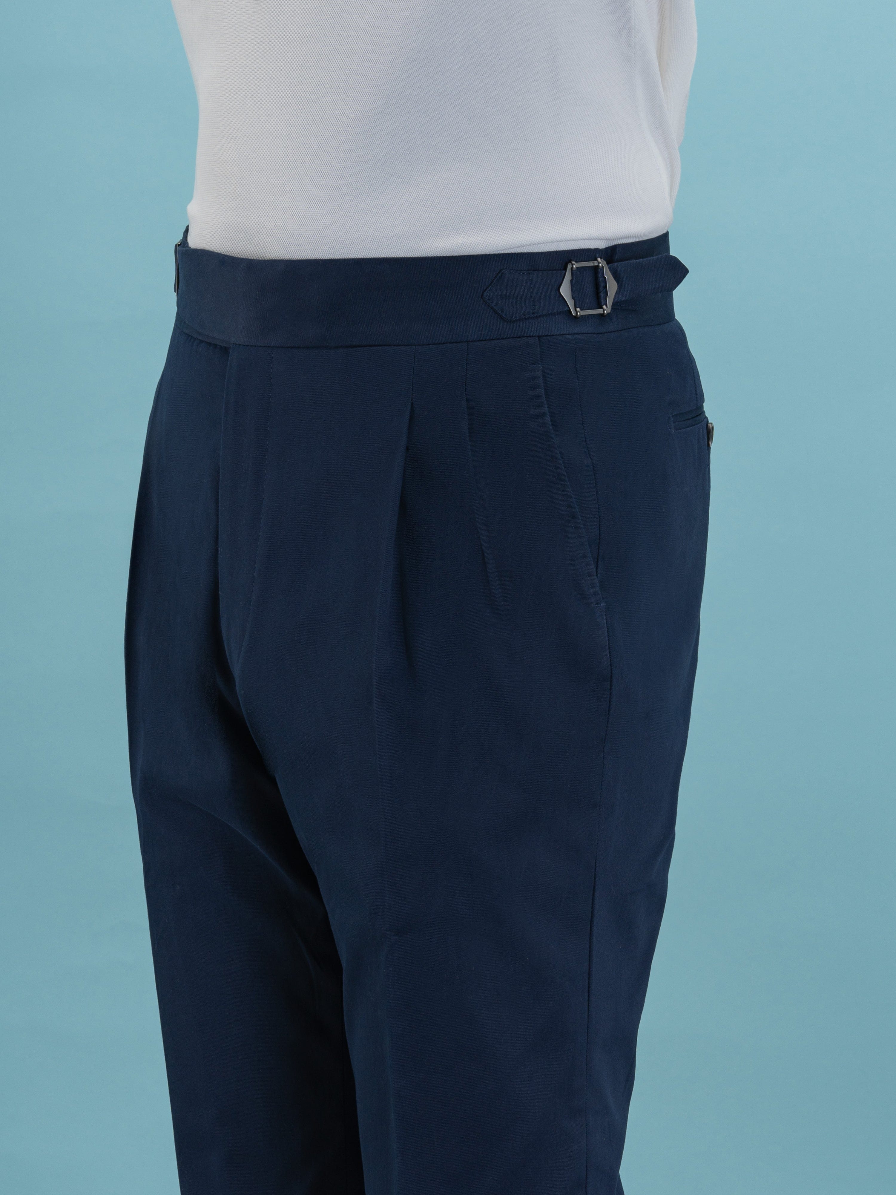 Navy Cotton Gurkha Trousers (Tapered Fit) - Grand Le Mar