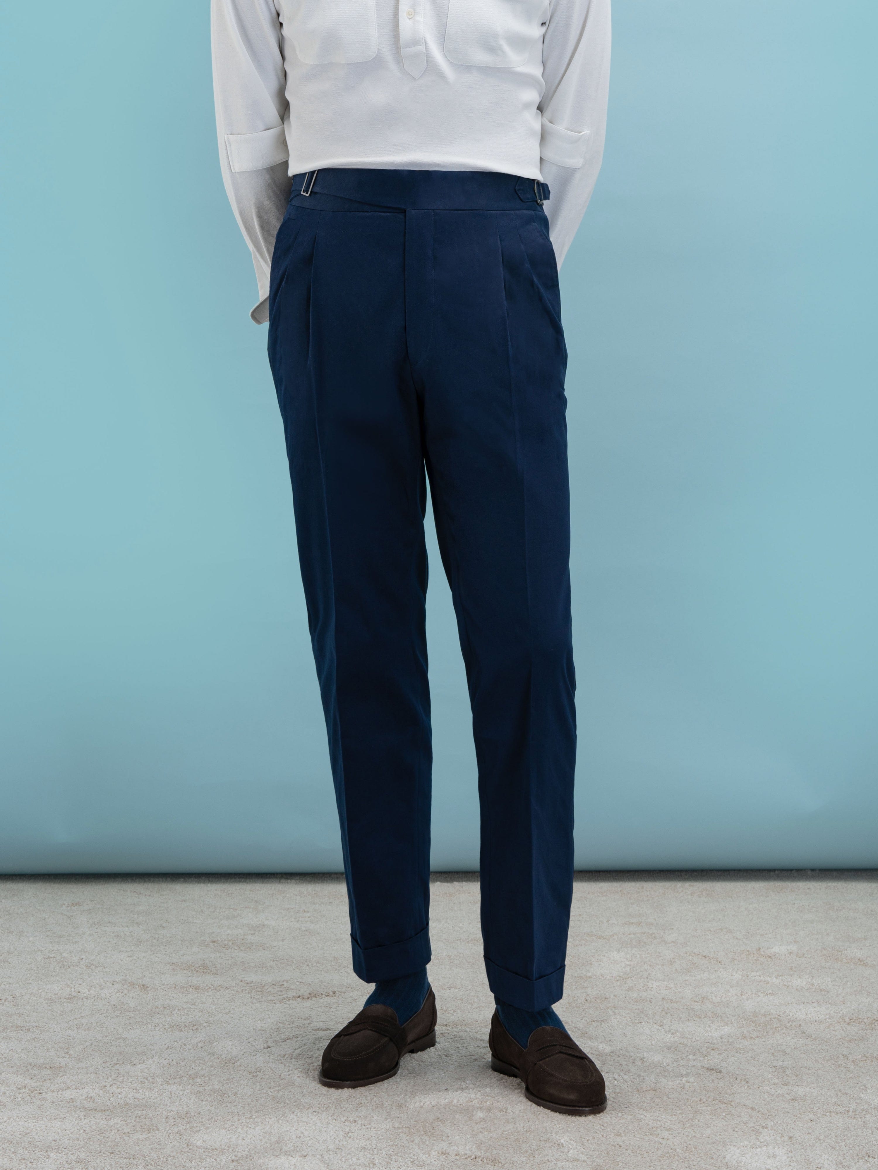 Navy Cotton Gurkha Trousers (Tapered Fit) - Grand Le Mar