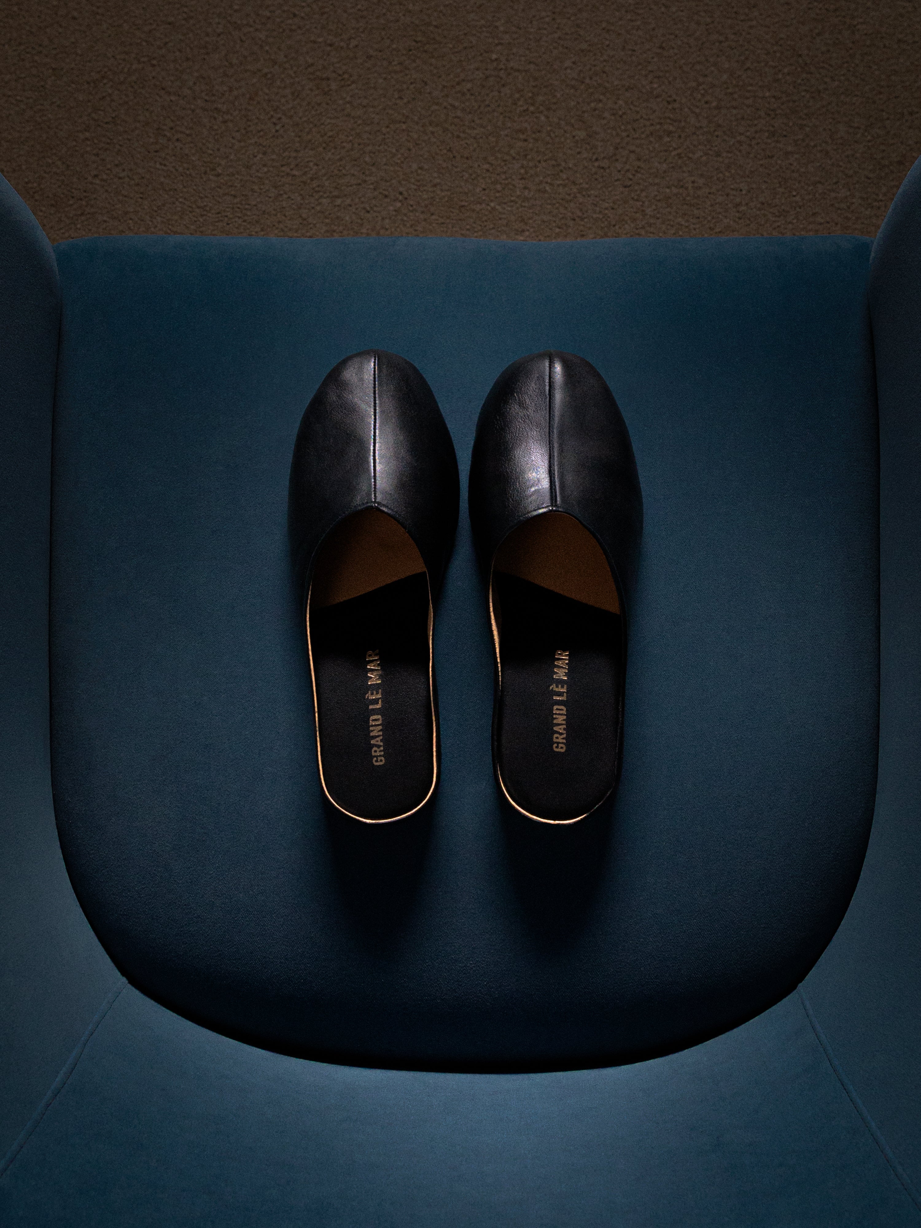 Black Leather Slides
