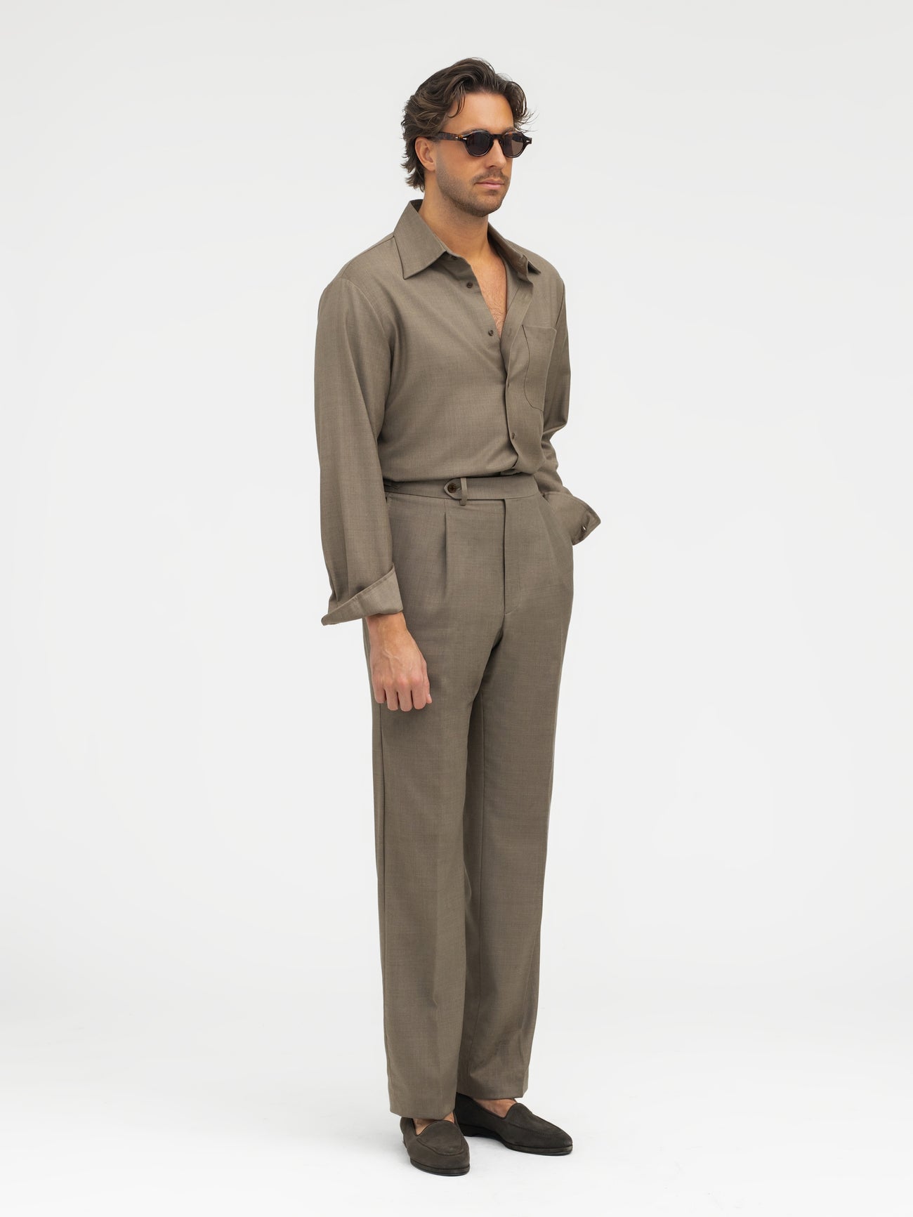 Taupe S130 Wool Oscar Trousers (Wide Fit) - Grand Le Mar