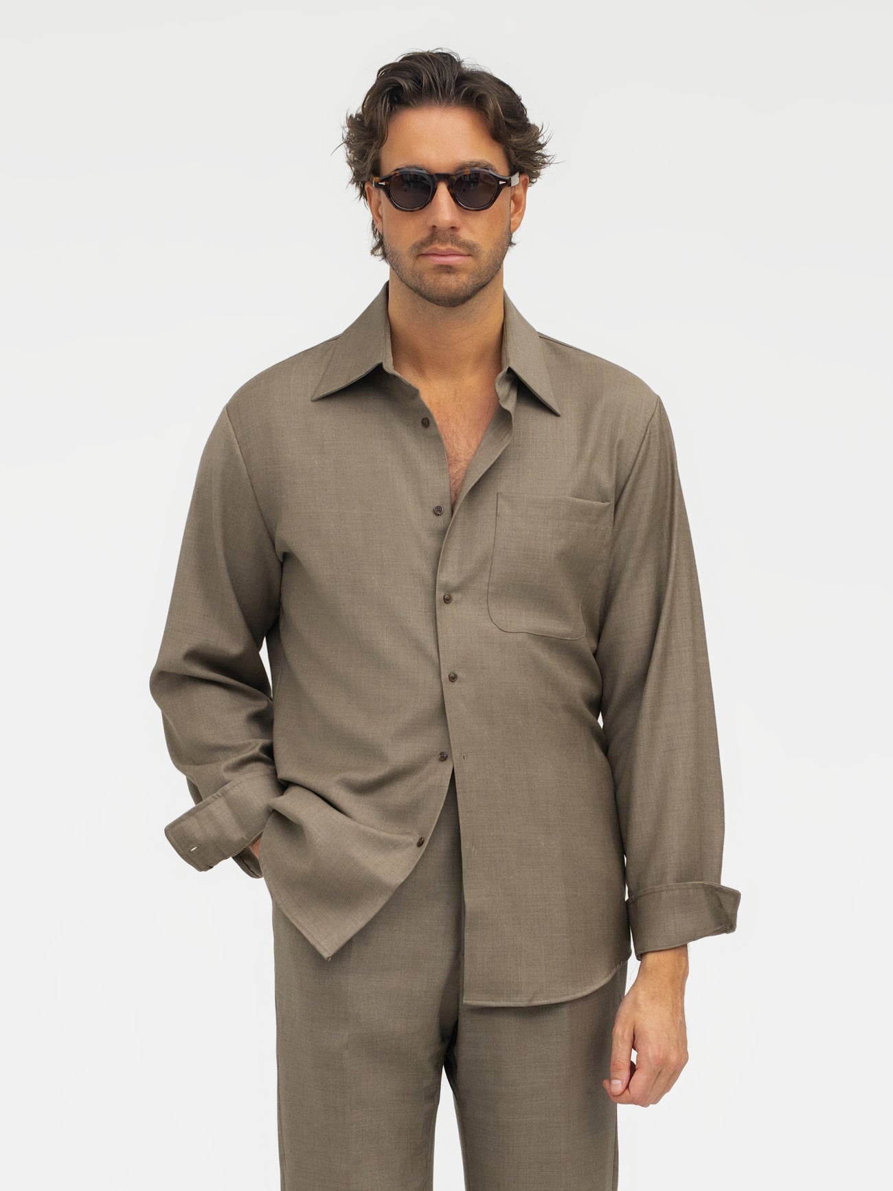 Taupe S130 Wool Shirt - Grand Le Mar