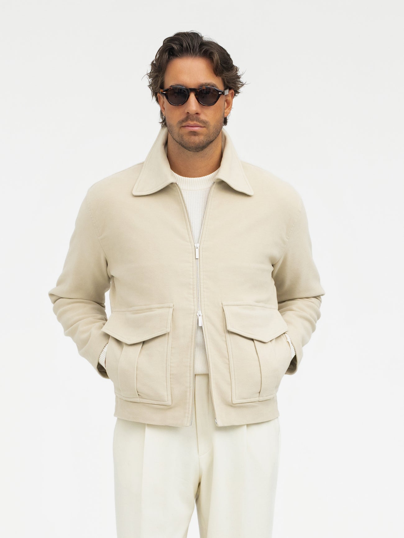 Beige Moleskin Flight Jacket - Grand Le Mar