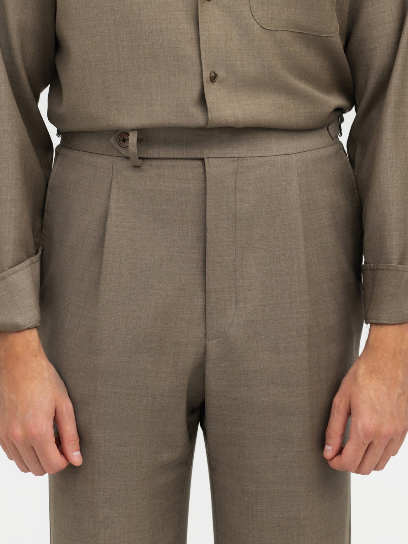 Taupe S130 Wool Oscar Trousers (Wide Fit) - Grand Le Mar