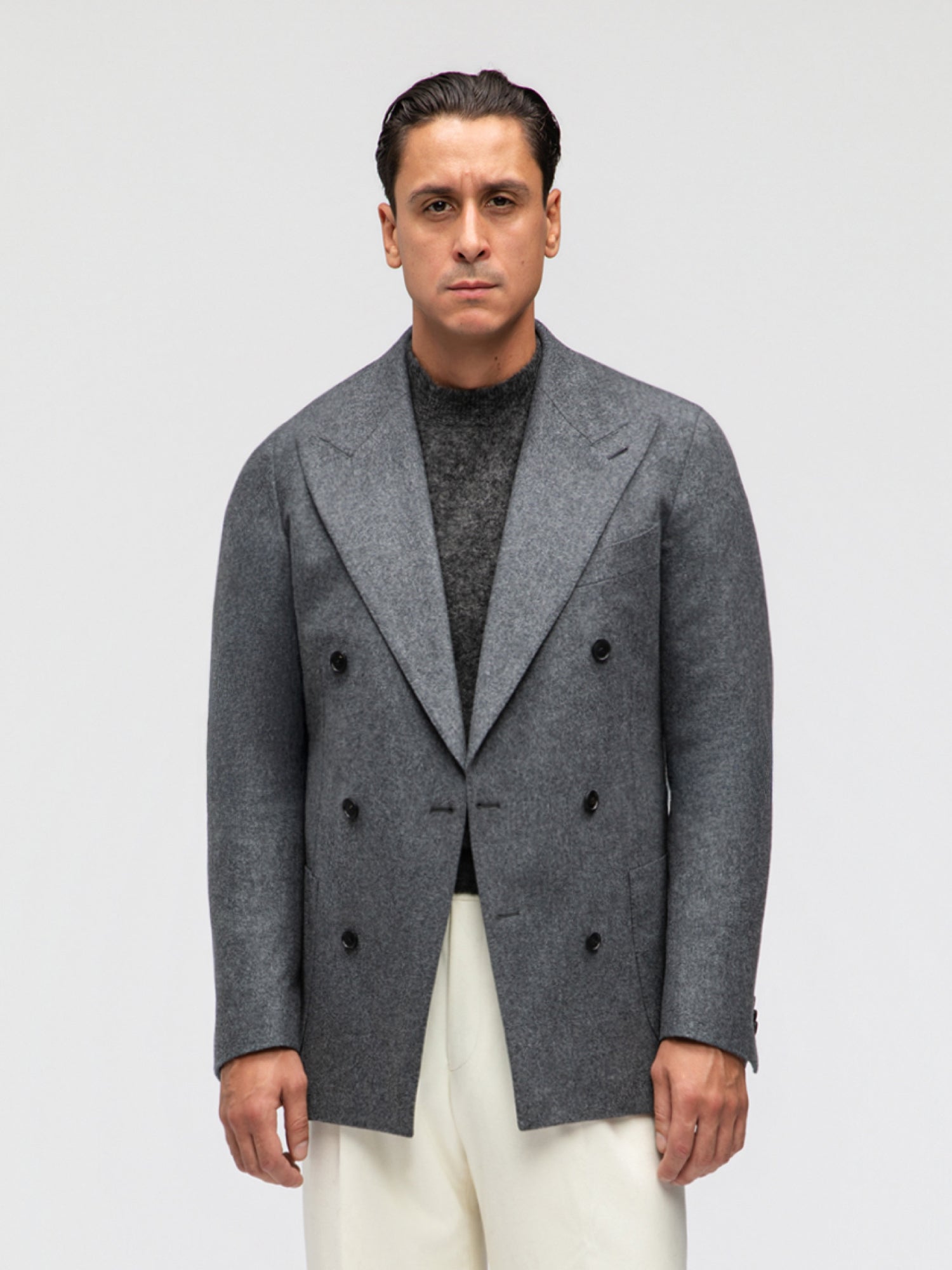 Mid Grey Flannel Wool Jacket (DB) - Grand Le Mar