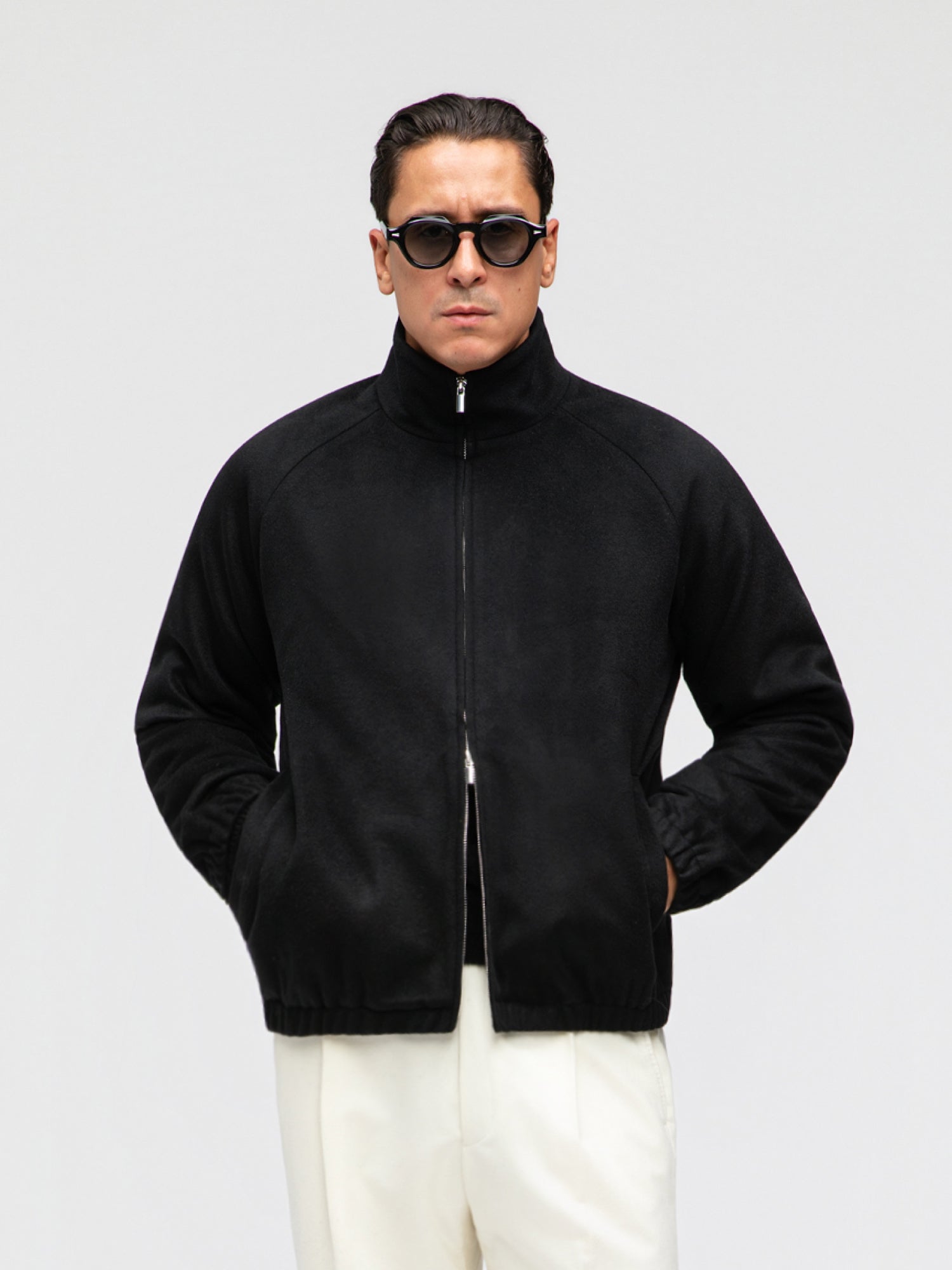 Black Wool Cashmere Bomber Jacket - Grand Le Mar