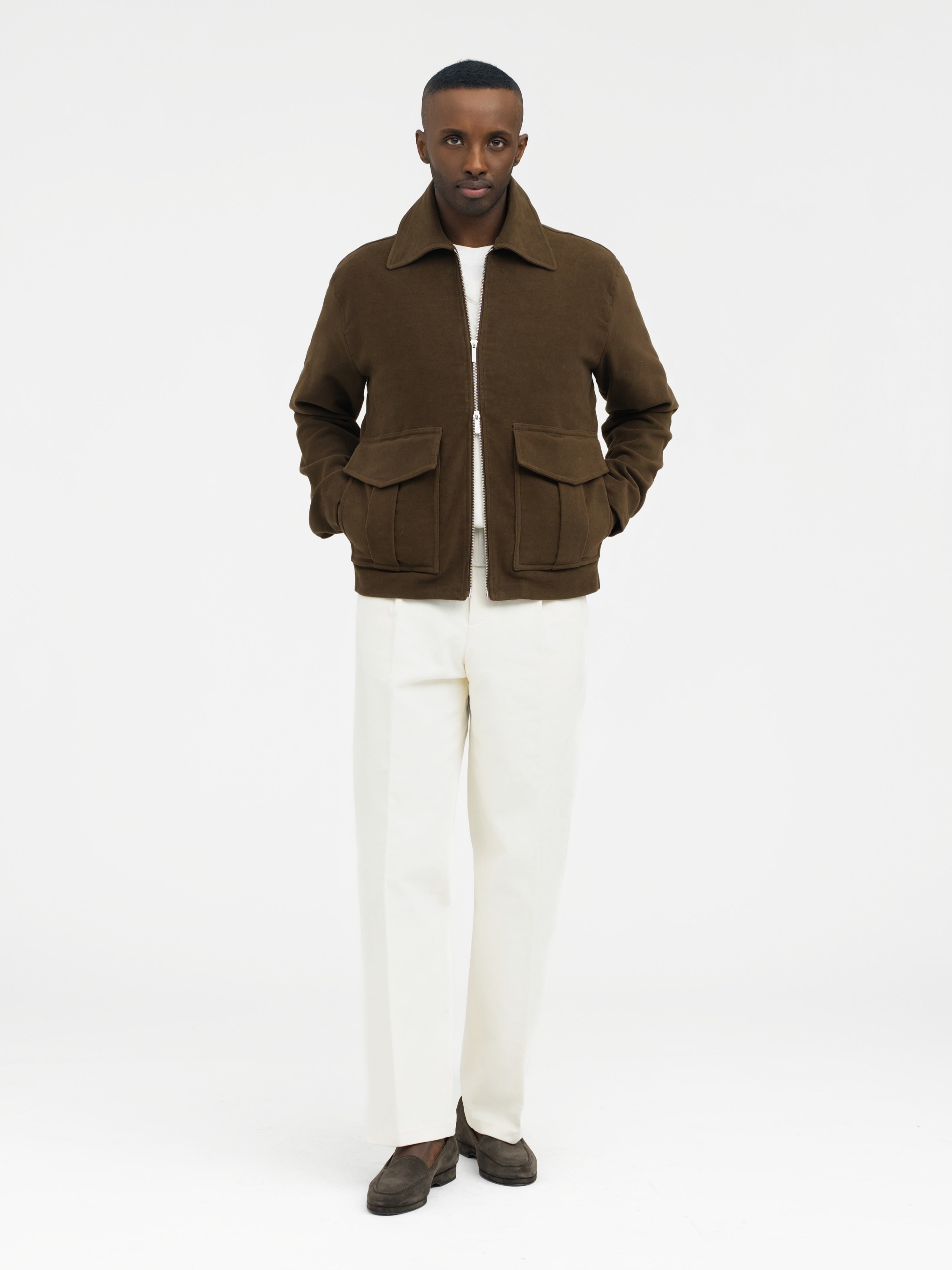 Brown Moleskin Flight Jacket - Grand Le Mar