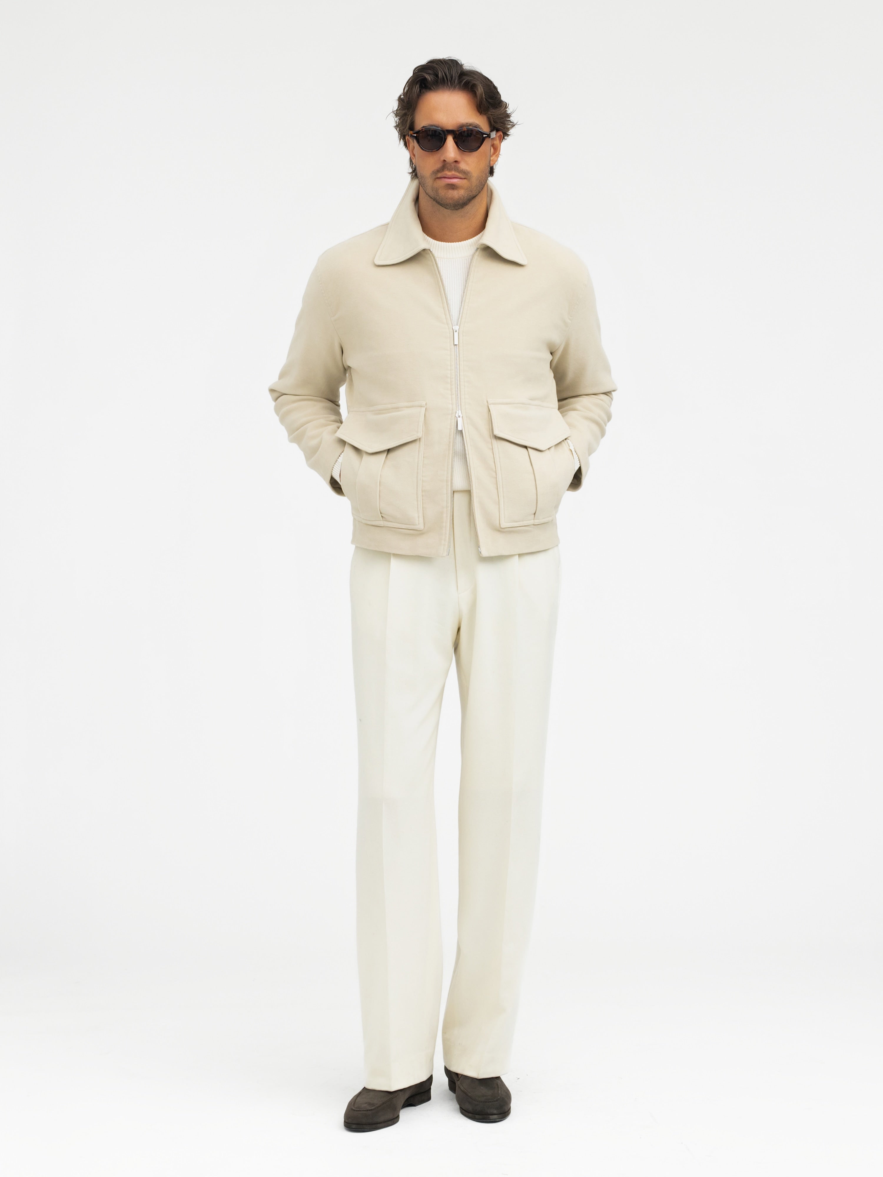 Beige Moleskin Flight Jacket - Grand Le Mar