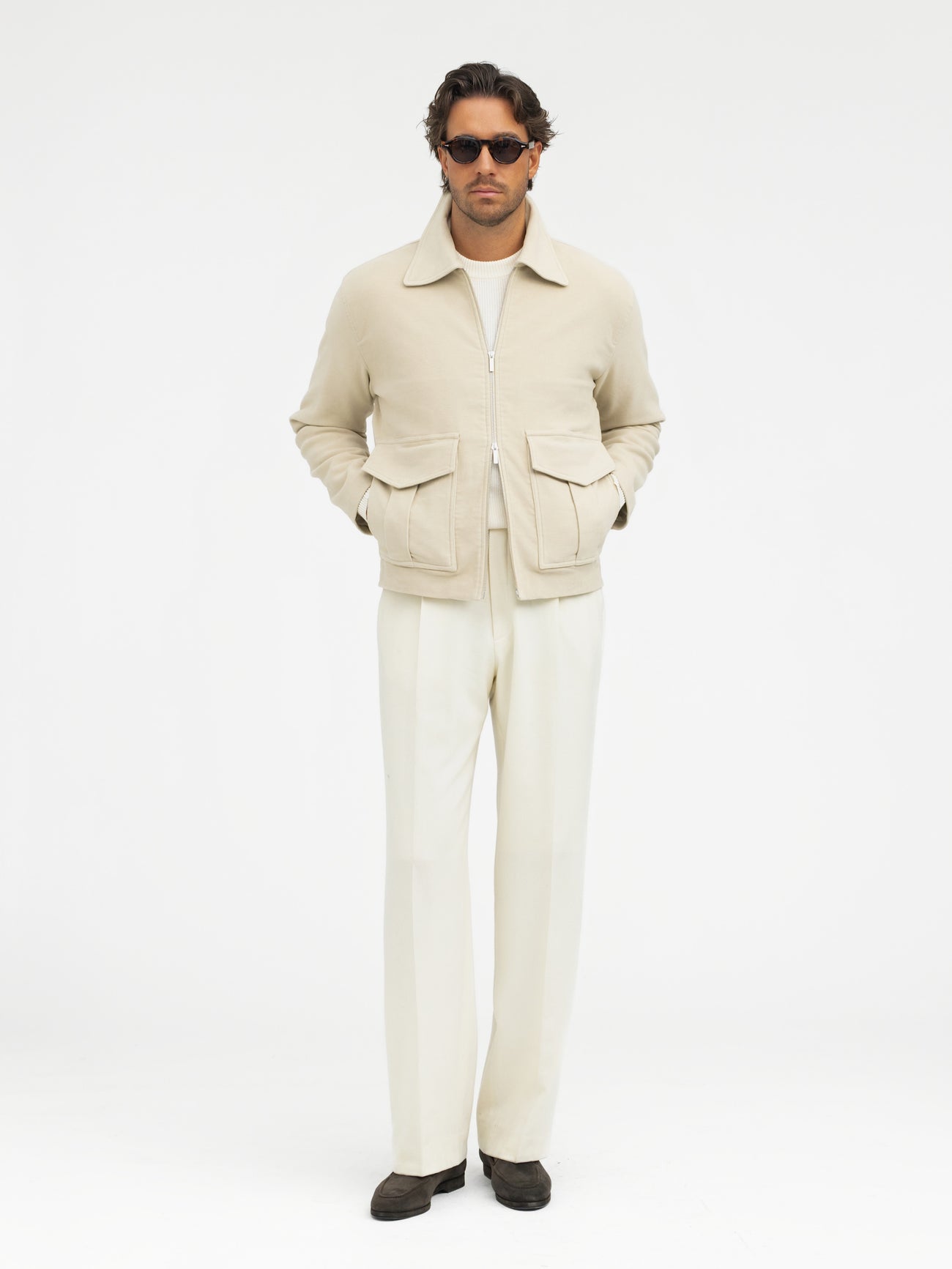 Beige Moleskin Flight Jacket - Grand Le Mar