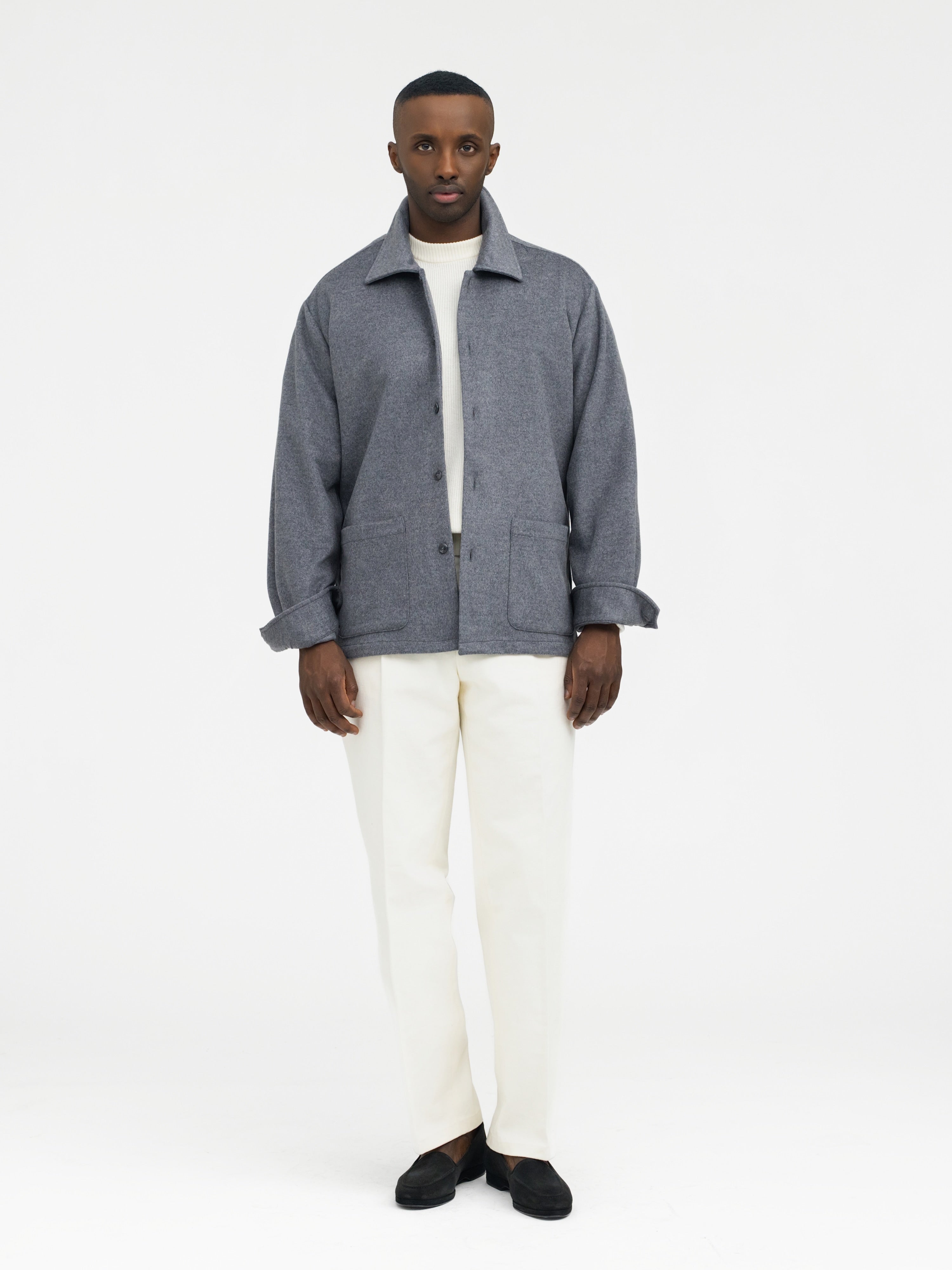 Grey Cashmere Wool Shirt Jacket - Grand Le Mar