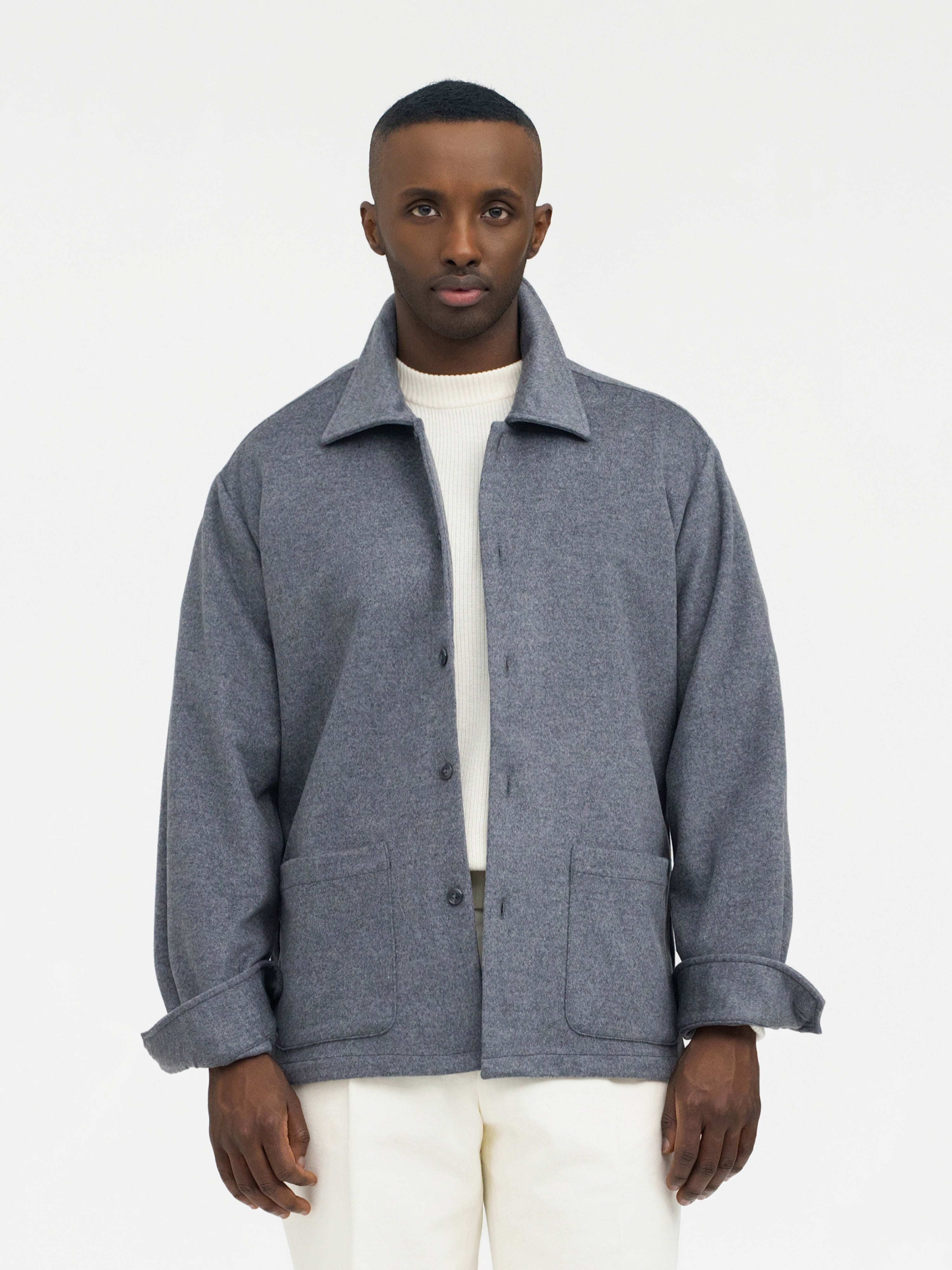 Grey Cashmere Wool Shirt Jacket - Grand Le Mar