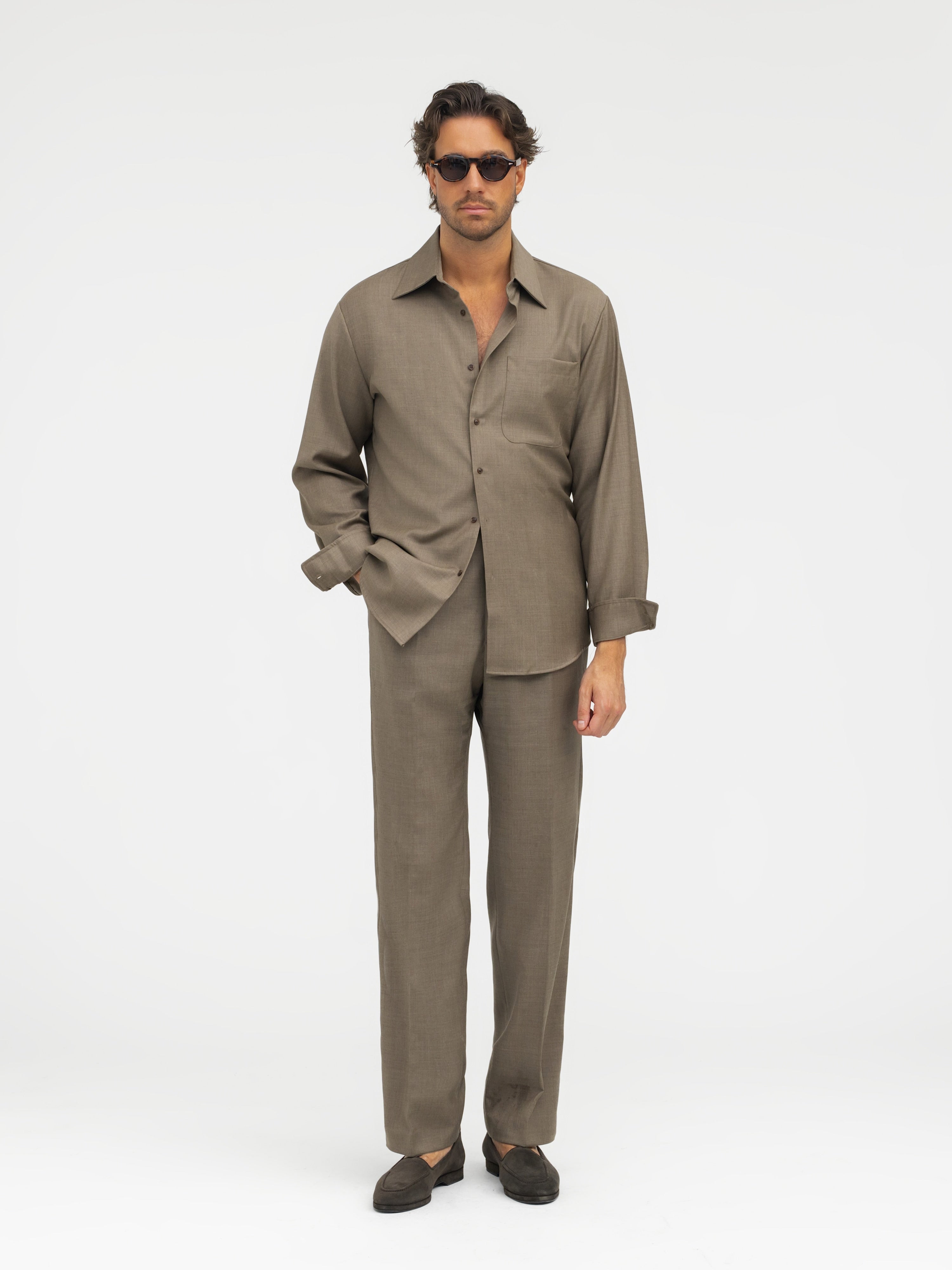 Taupe S130 Wool Shirt - Grand Le Mar