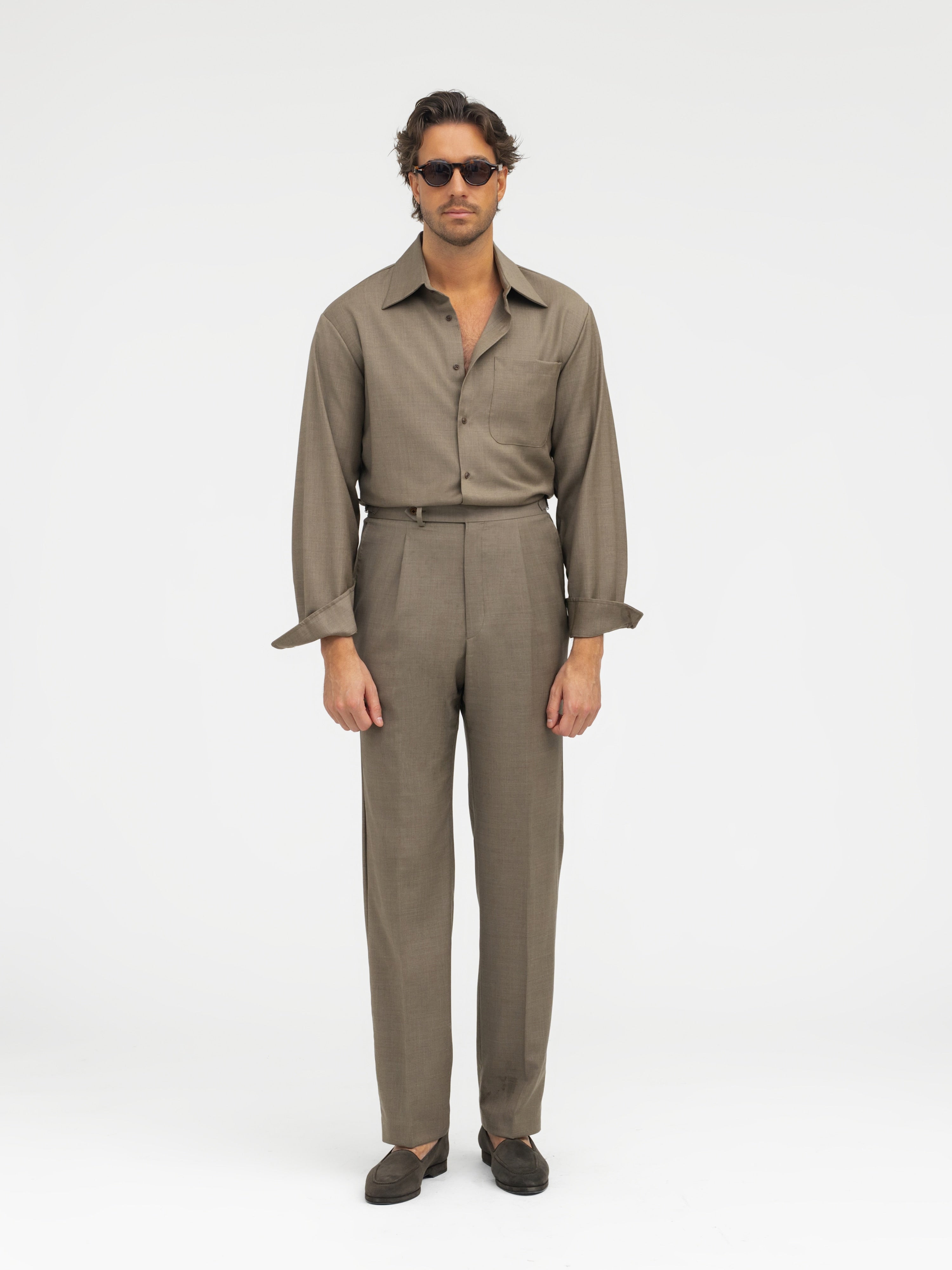 Taupe S130 Wool Oscar Trousers (Wide Fit) - Grand Le Mar