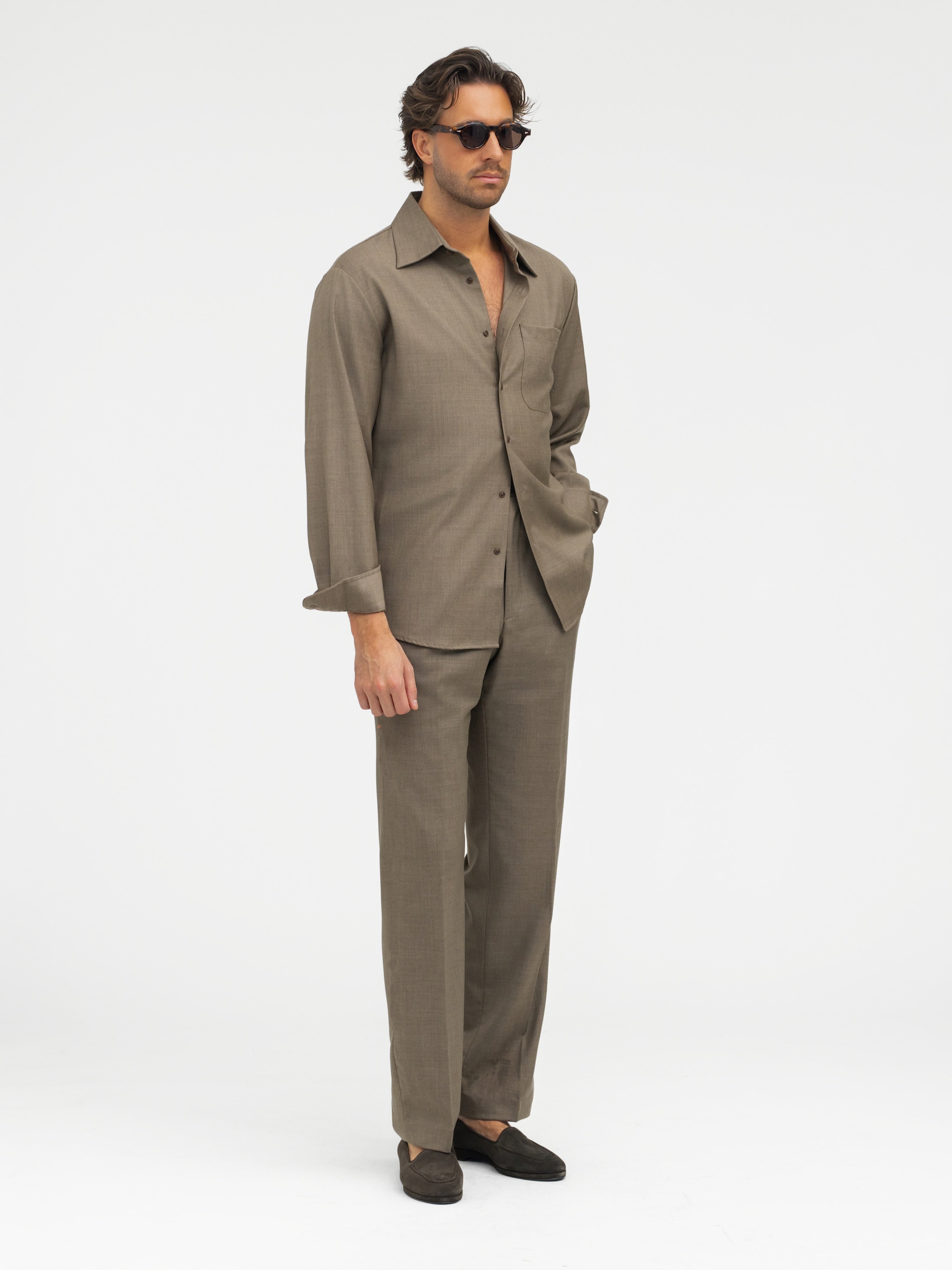 Taupe S130 Wool Shirt - Grand Le Mar