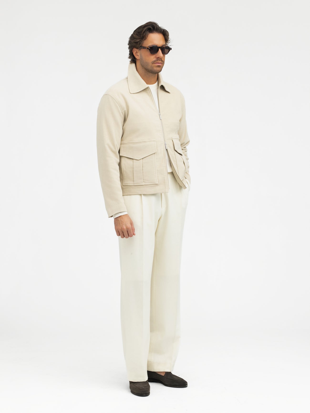 Beige Moleskin Flight Jacket - Grand Le Mar