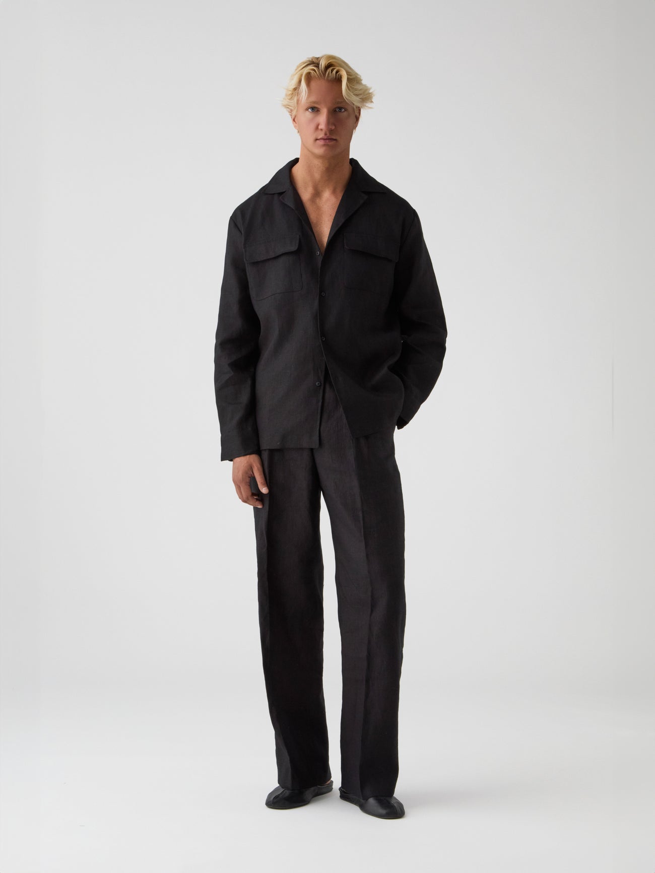 Black Linen Camp Shirt - Grand Le Mar