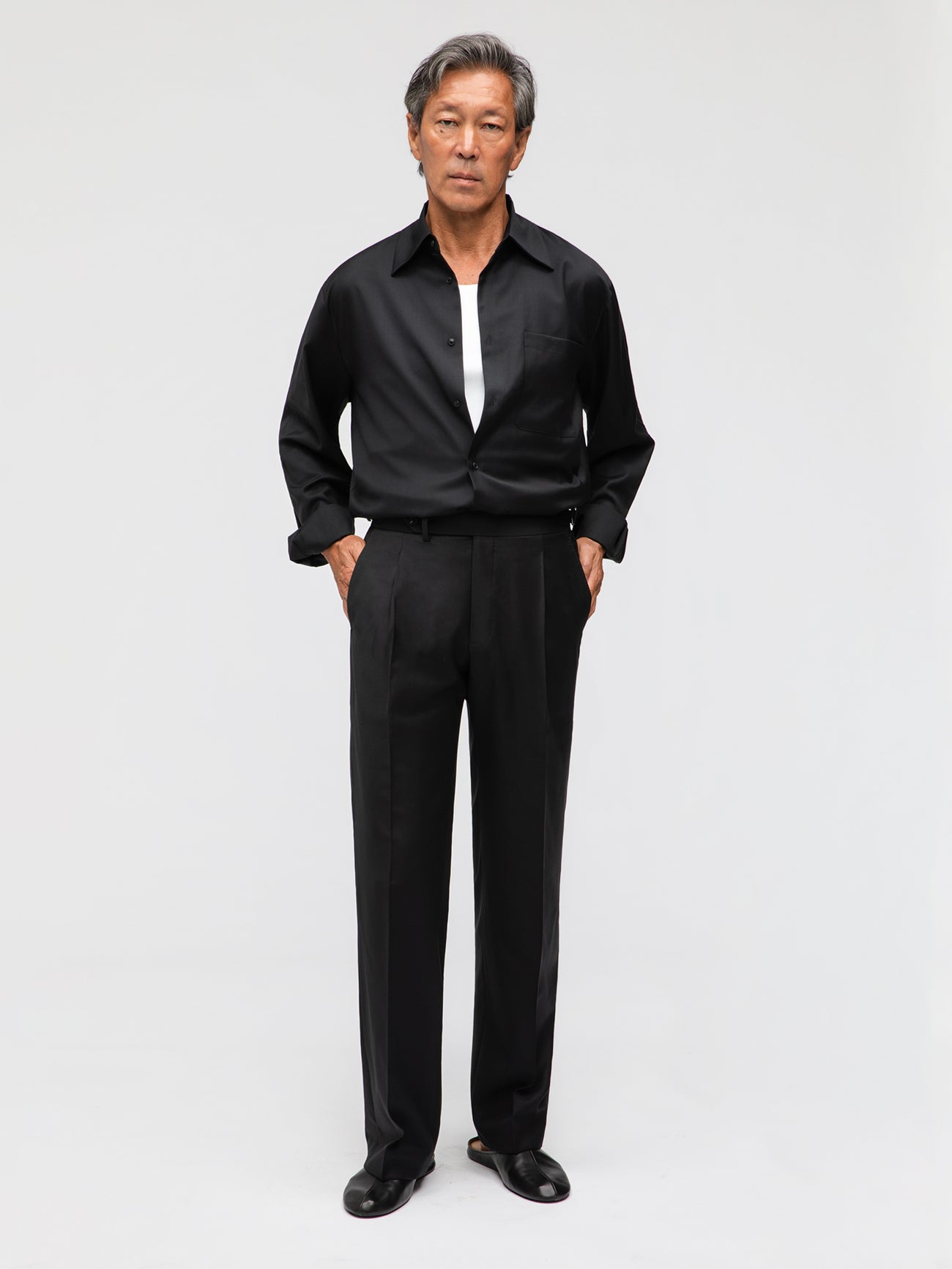 Black Wool Trousers (Wide Fit) - Grand Le Mar