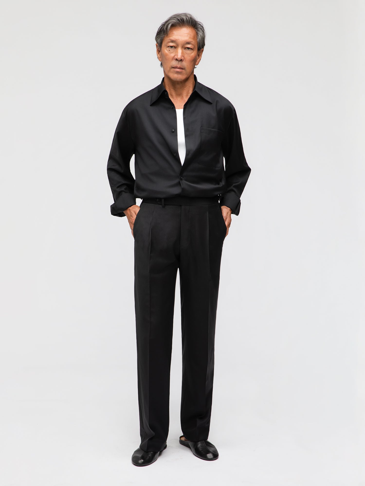Black Wool Trousers (Wide Fit) - Grand Le Mar