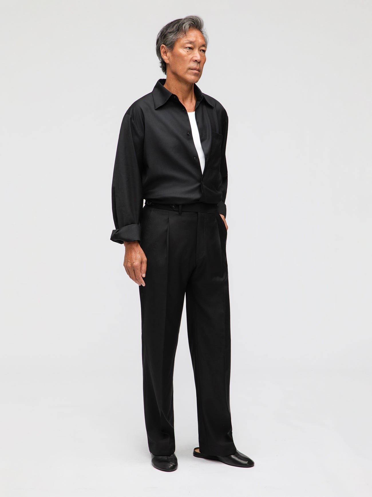 Black Wool Trousers (Wide Fit) - Grand Le Mar