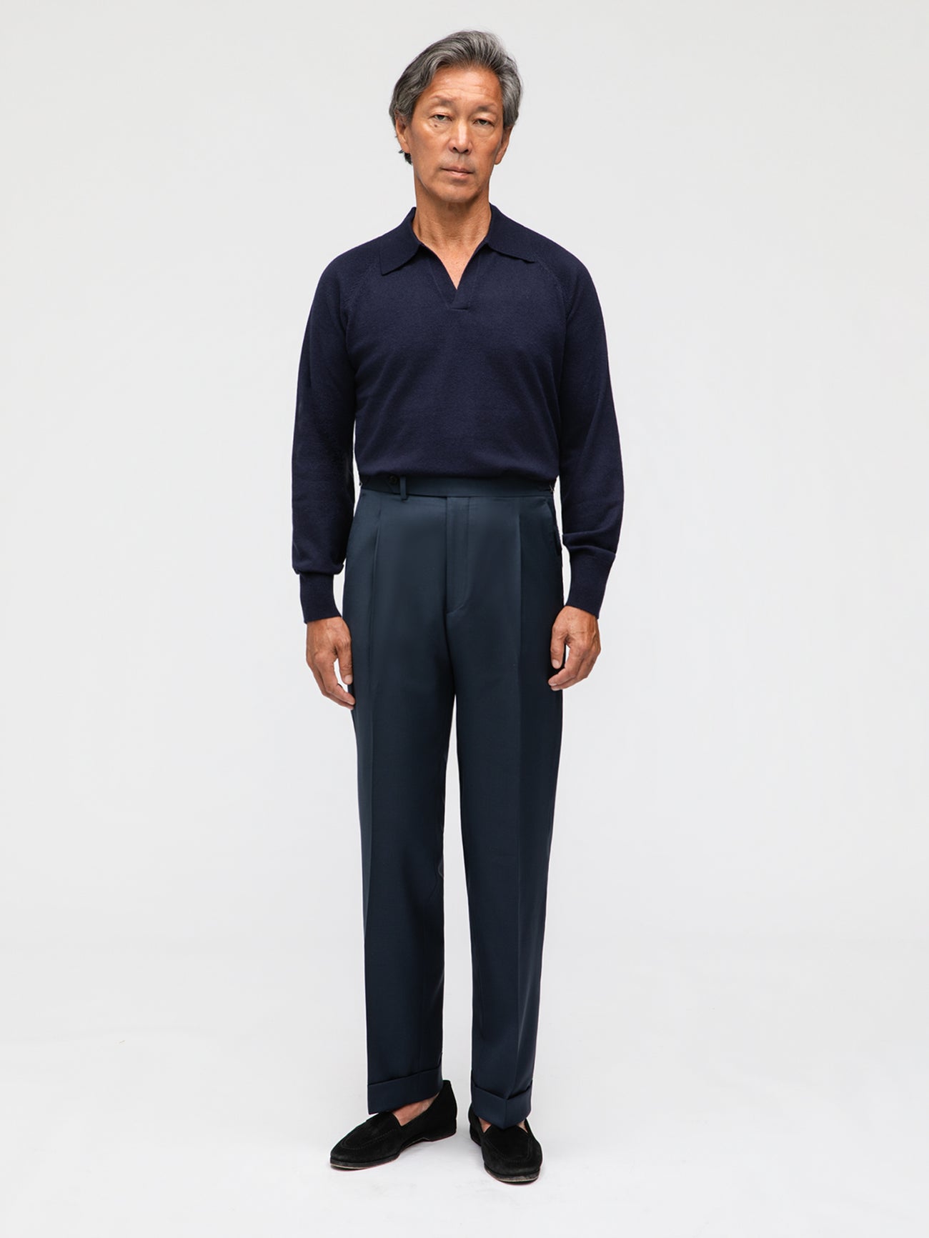 Navy Wool Trousers (Straight Fit) - Grand Le Mar