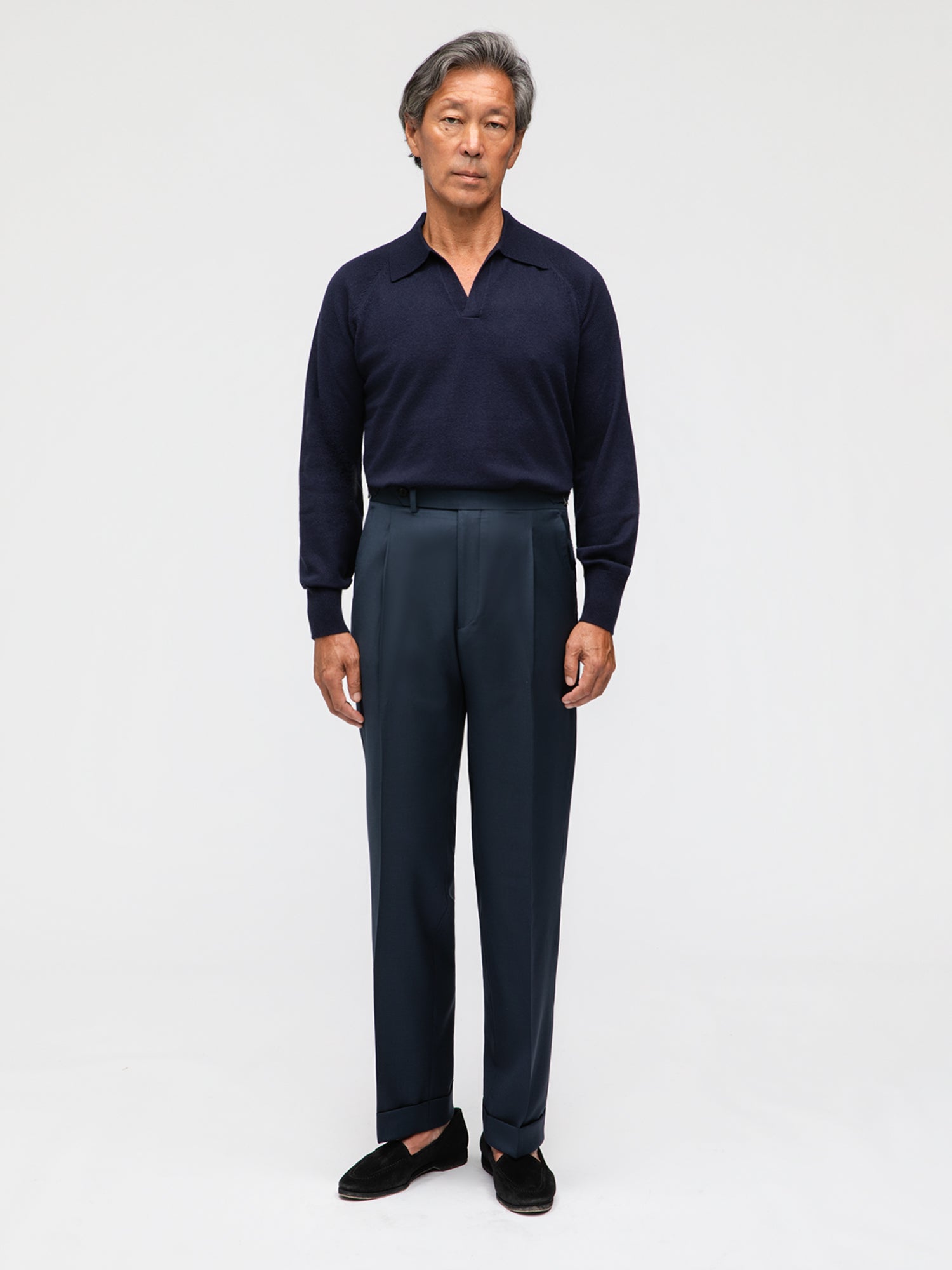 Navy Wool Trousers (Straight Fit) - Grand Le Mar