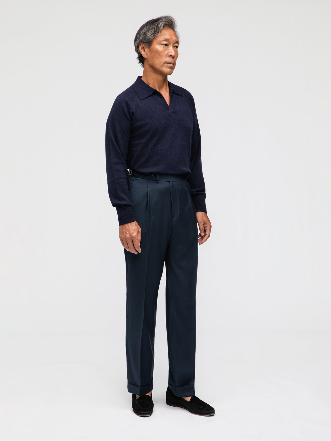 Navy Wool Trousers (Straight Fit) - Grand Le Mar