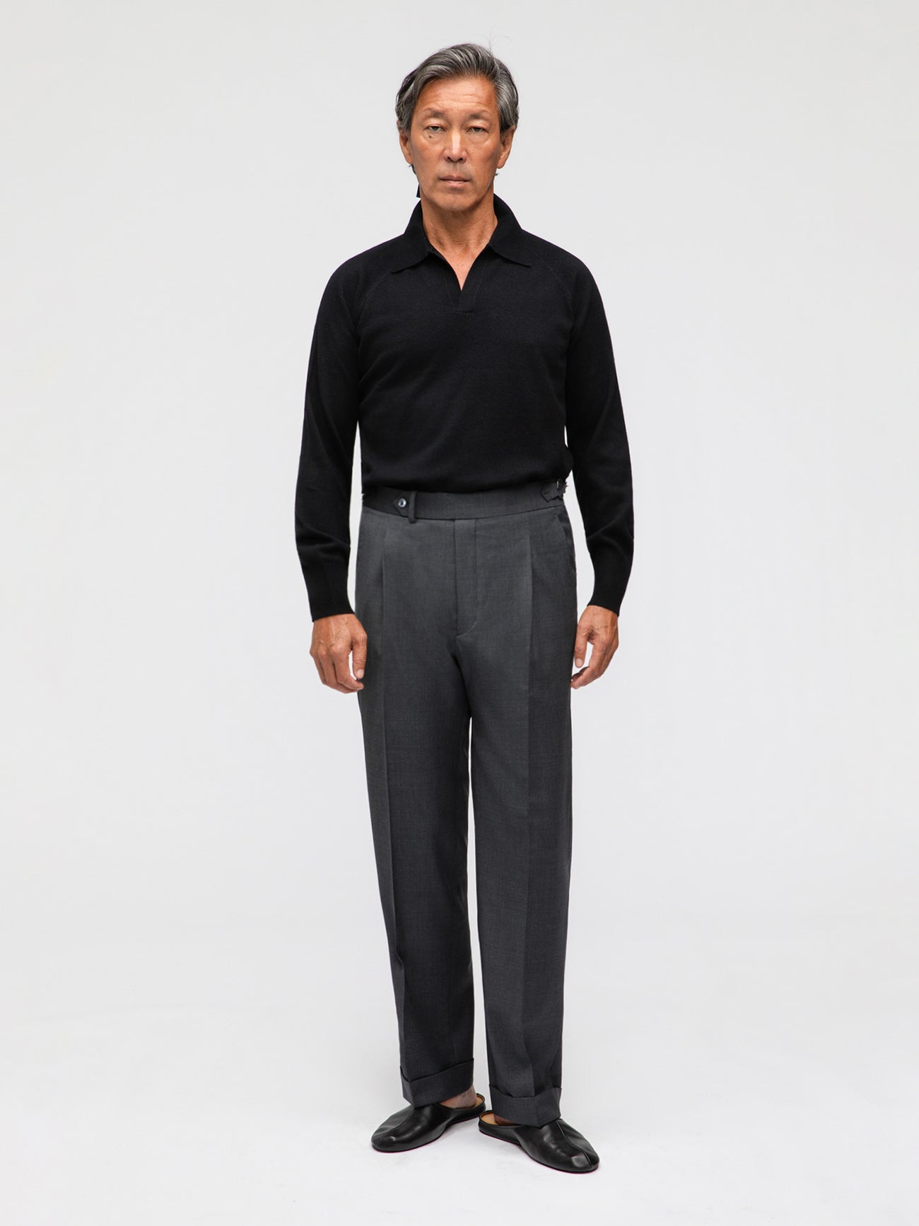 Dark Grey Wool Trousers (Straight Fit) - Grand Le Mar