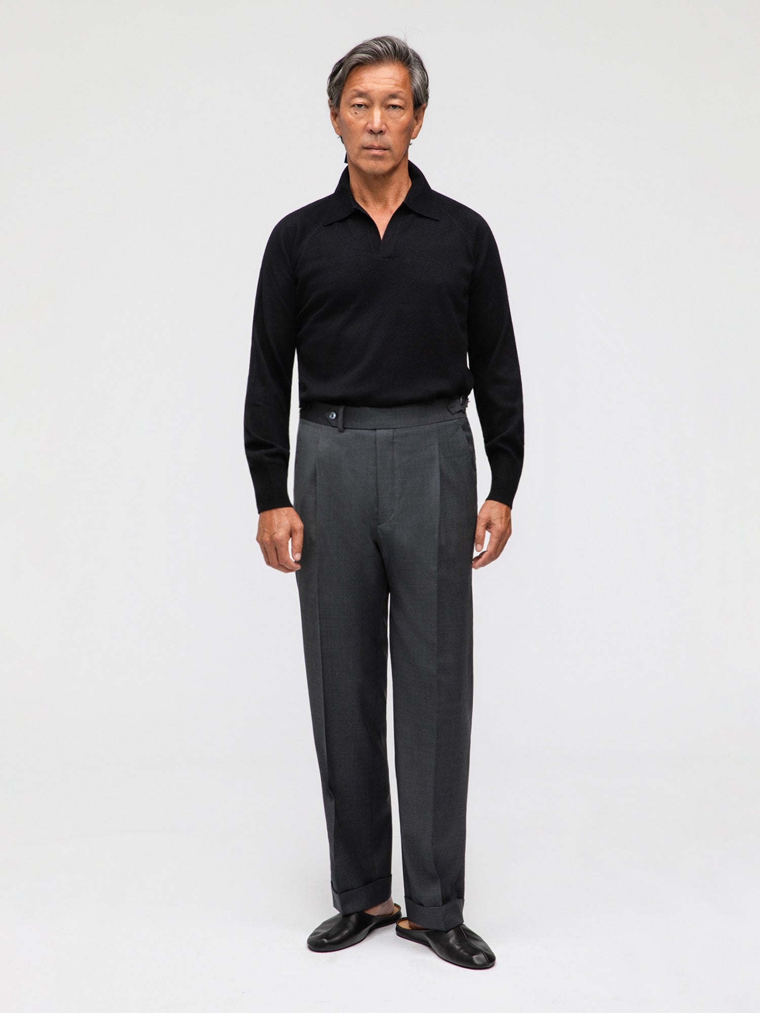 Dark Grey Wool Trousers (Straight Fit) - Grand Le Mar