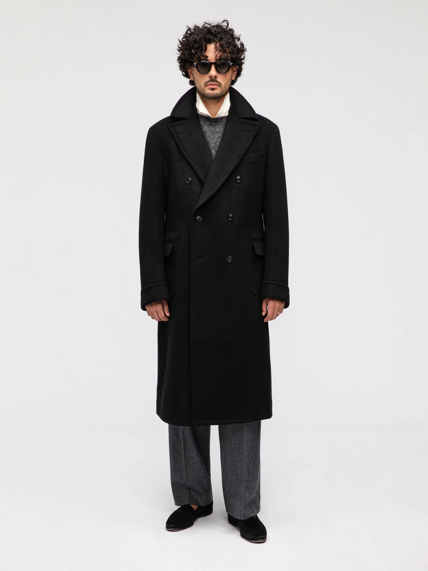Black Wool Cashmere Polo Coat - Grand Le Mar