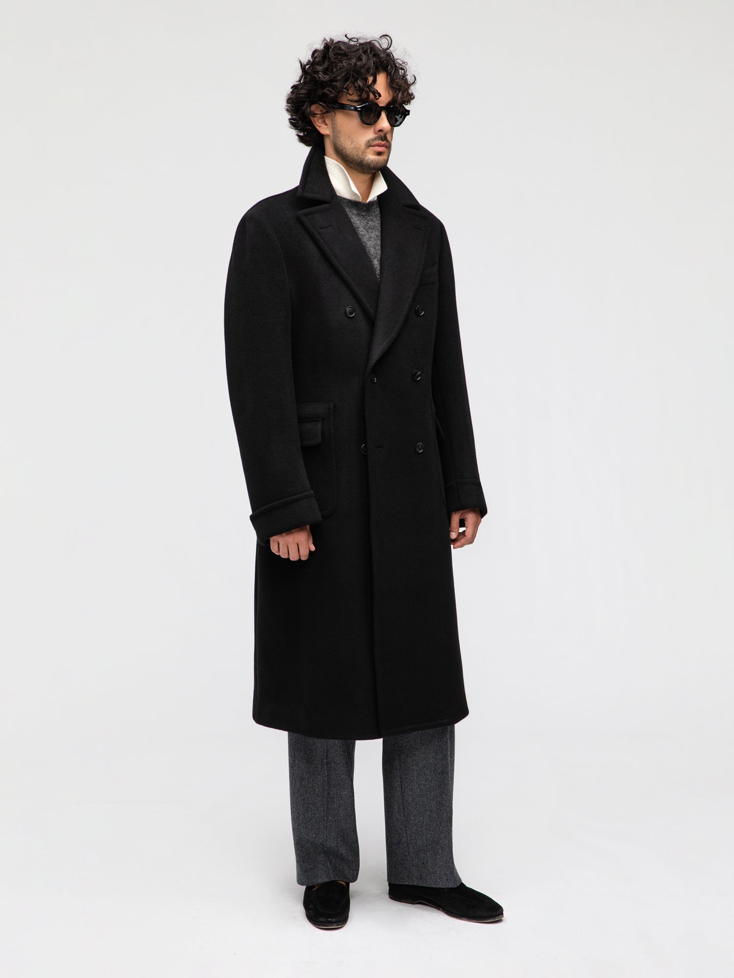 Black Wool Cashmere Polo Coat - Grand Le Mar