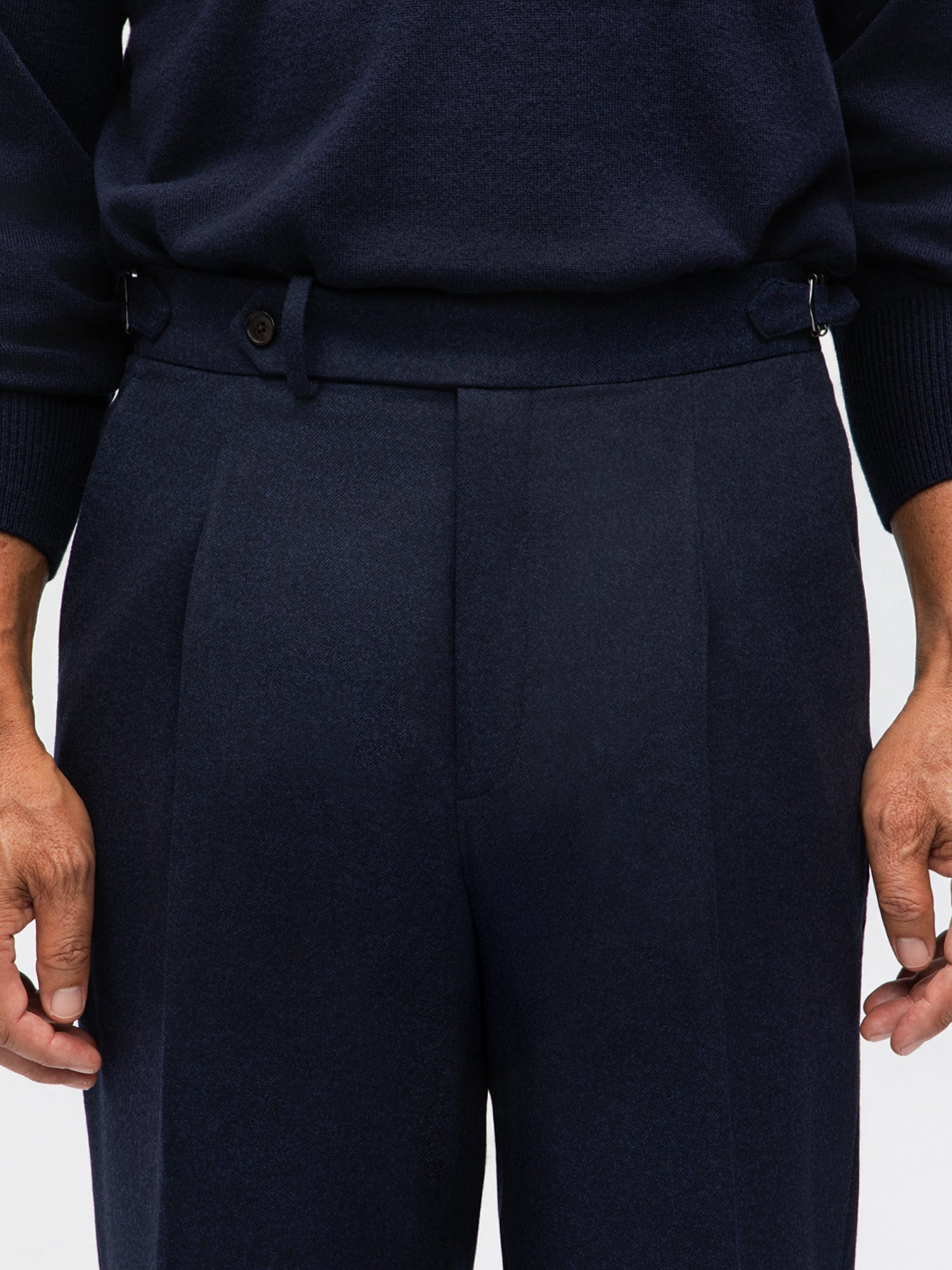 Navy Flannel Wool Trousers (Straight Fit) - Grand Le Mar