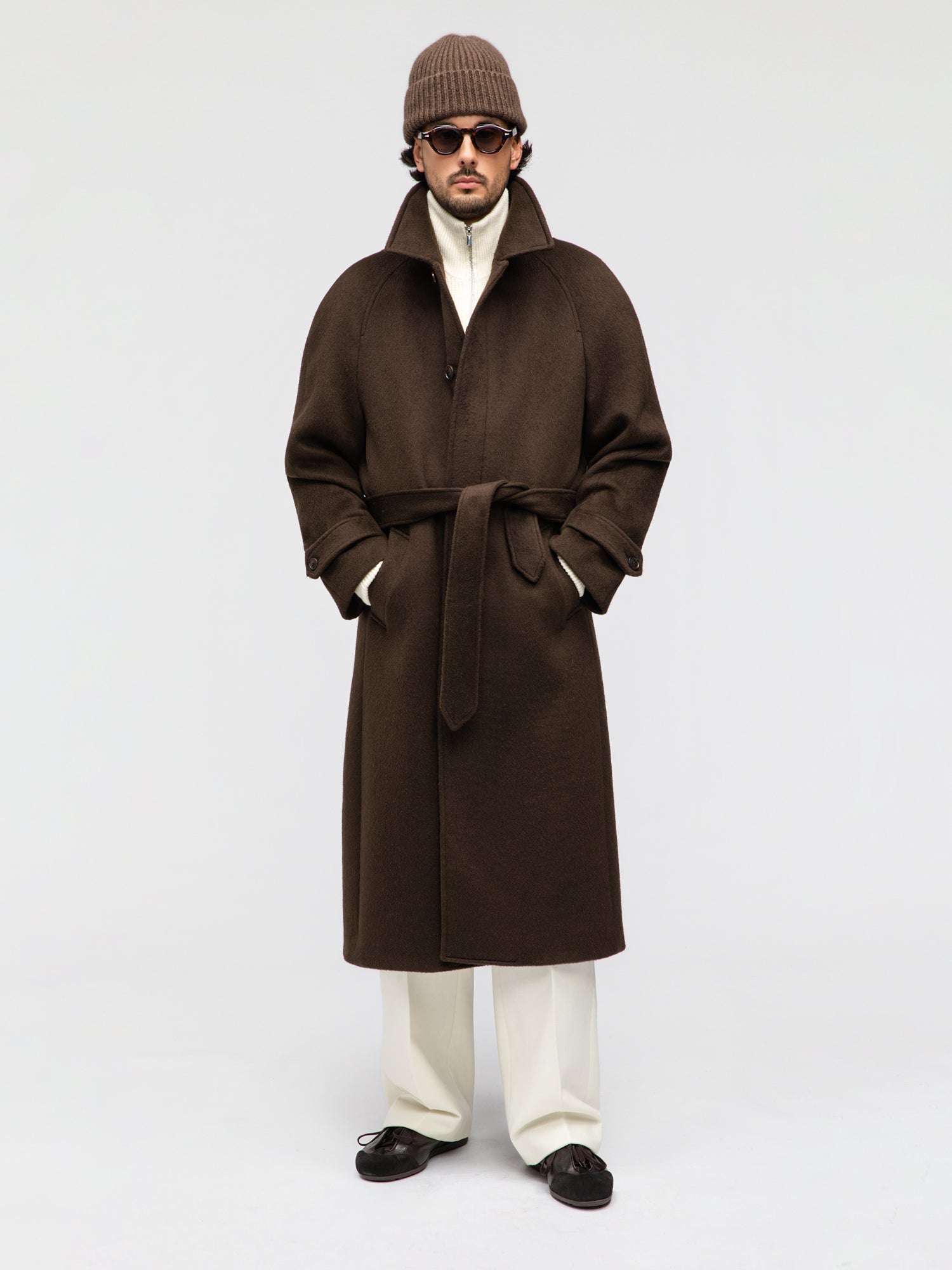 Coffee Wool Alpacka Raglan Coat - Grand Le Mar