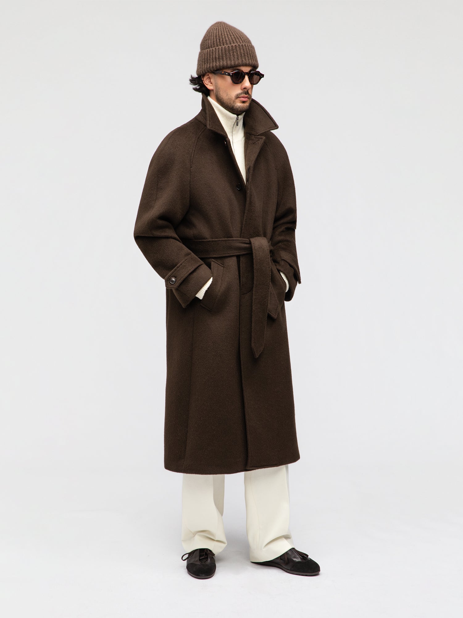 Coffee Wool Alpacka Raglan Coat - Grand Le Mar