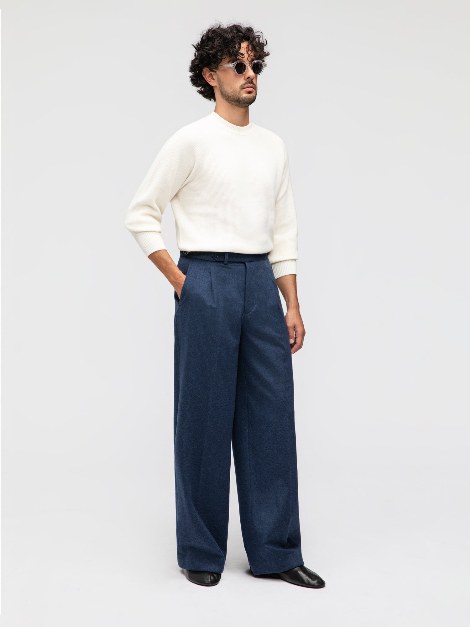 Denim Wool Cashmere Trousers (Extra Wide Fit) - Grand Le Mar