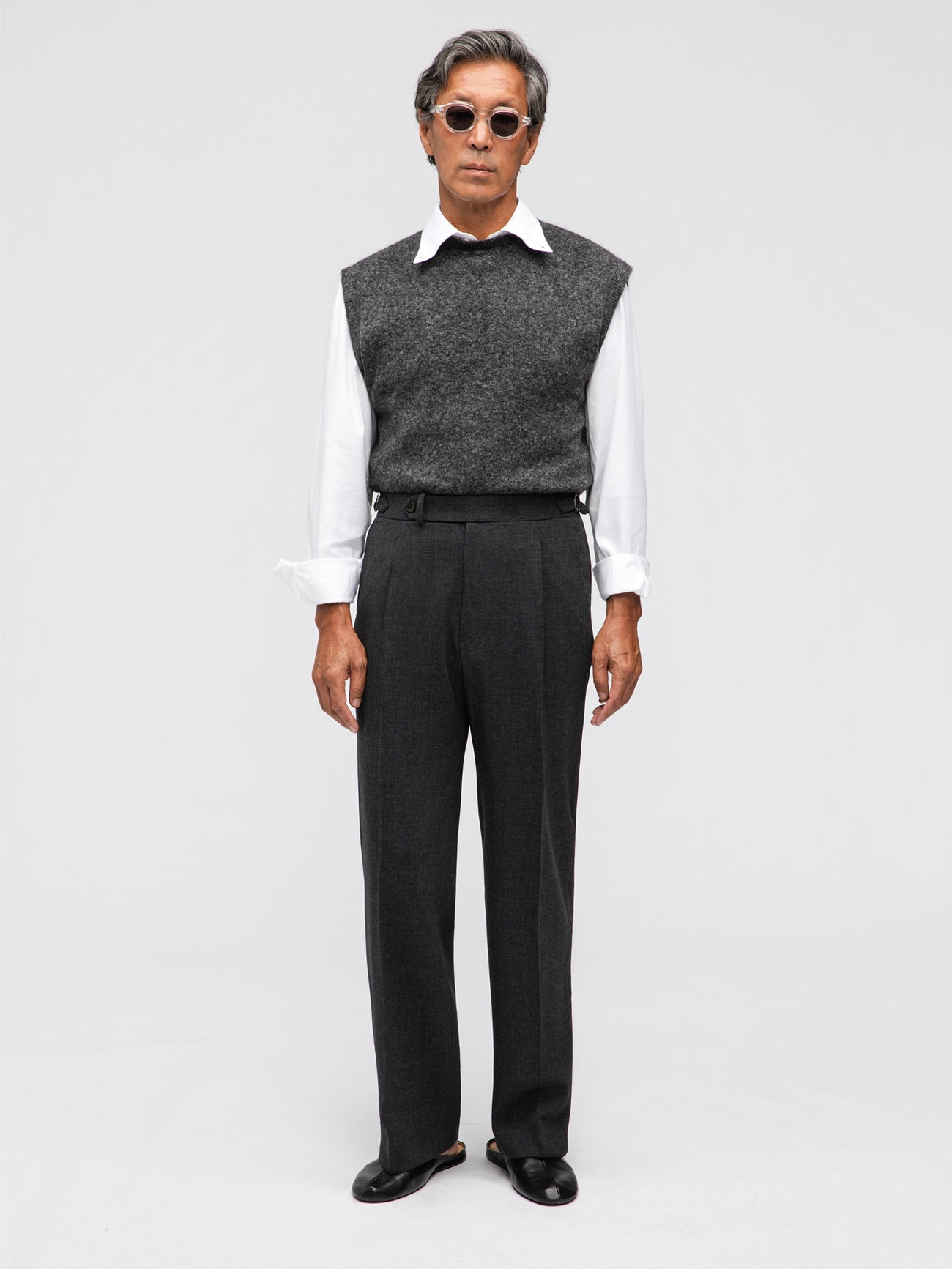 Charcoal Heavyweight High Twist Trousers (Wide Fit)