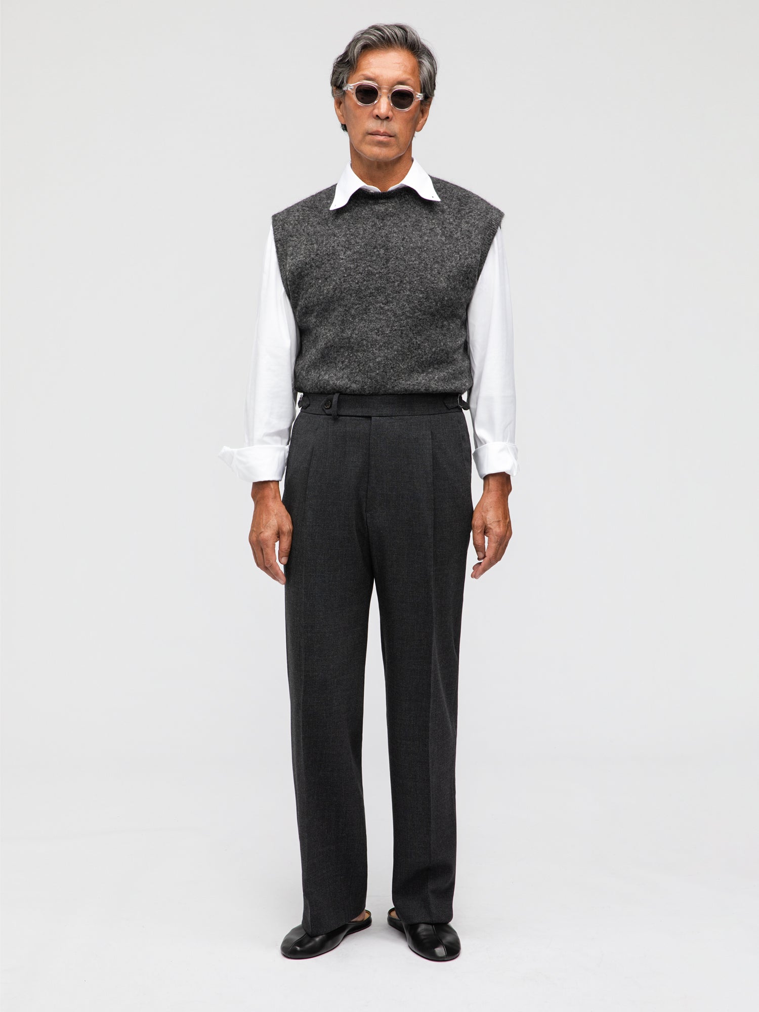 Charcoal Heavyweight High Twist Trousers (Wide Fit)